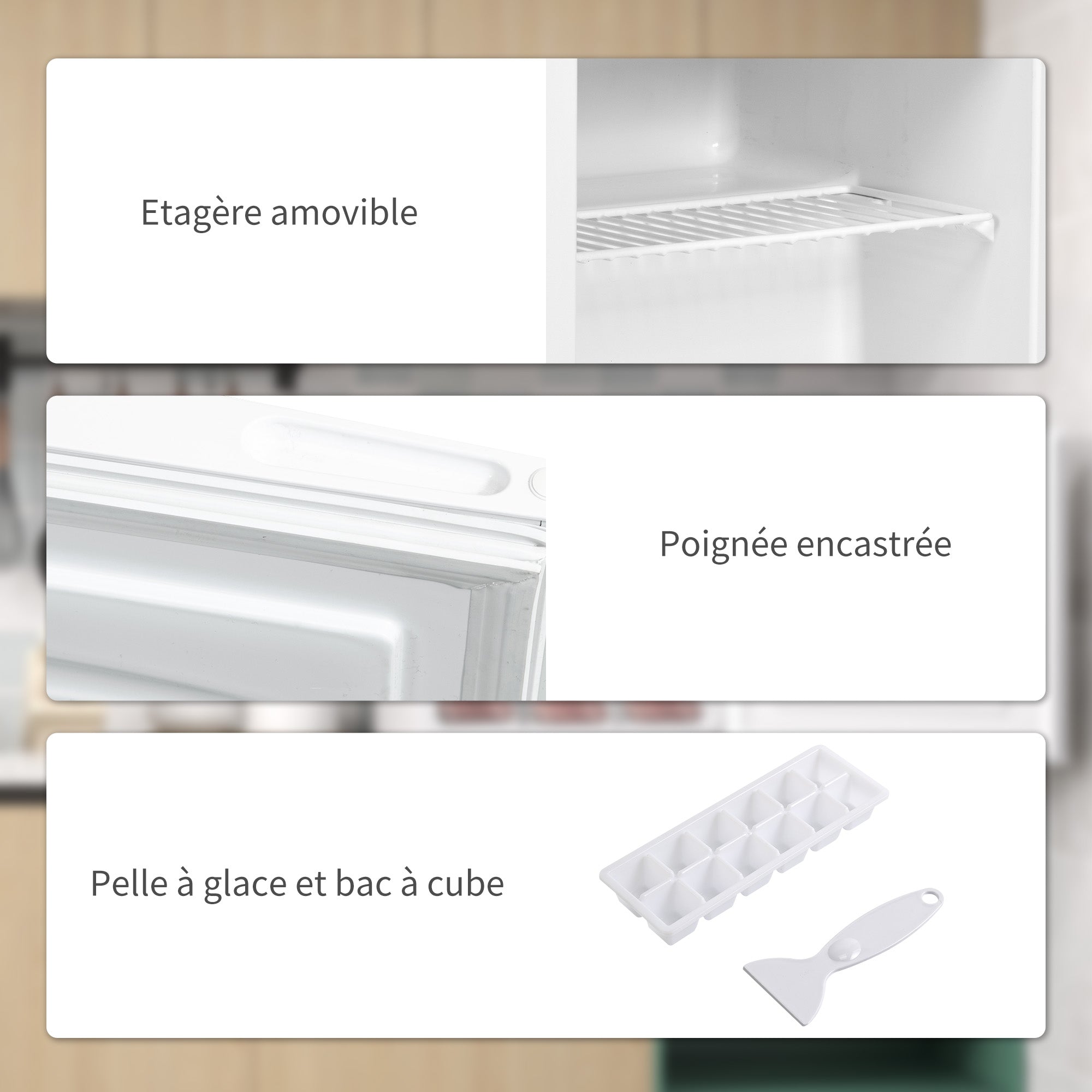 Mini congélateur Température Réglable de -14 à -24°C Compact 35L - étagère Amovible - Porte réversible Classe E - 47 x 44,2 x 48,8 cm - Blanc