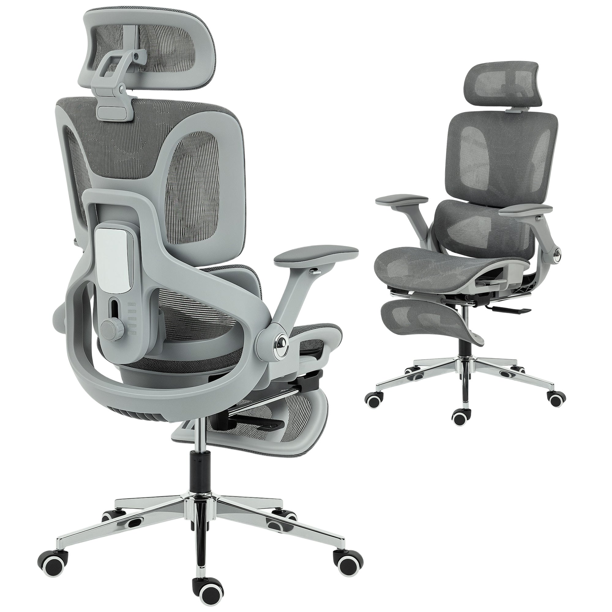 Chaise Bureau Ergonomique avec Accoudoirs 4D Appui-Tête et Profondeur d'Assise Réglables Fauteuil de Bureau en Maille Inclinable Hauteur Réglable Soutien Lombaire Adjustable Repose-Pieds Gris
