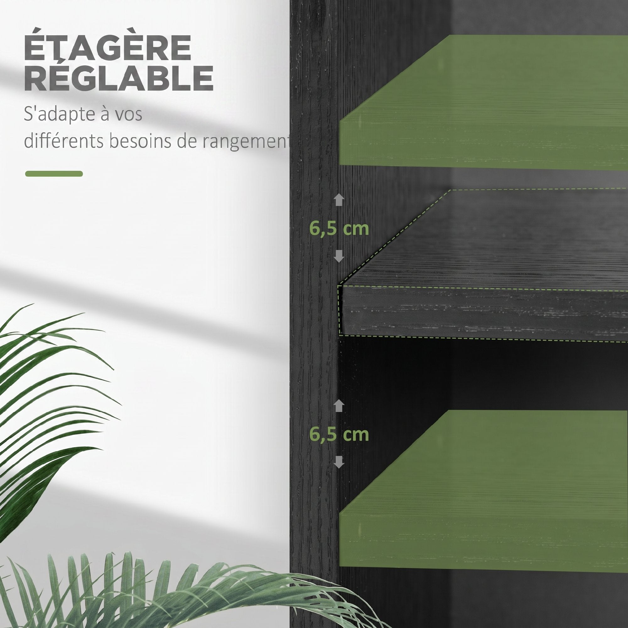 Bibliothèque étagère de rangement avec 2 compartiments et étagère réglable, meuble de rangement pour bureau, salon, chambre, 60 x 24 x 63 cm, noir