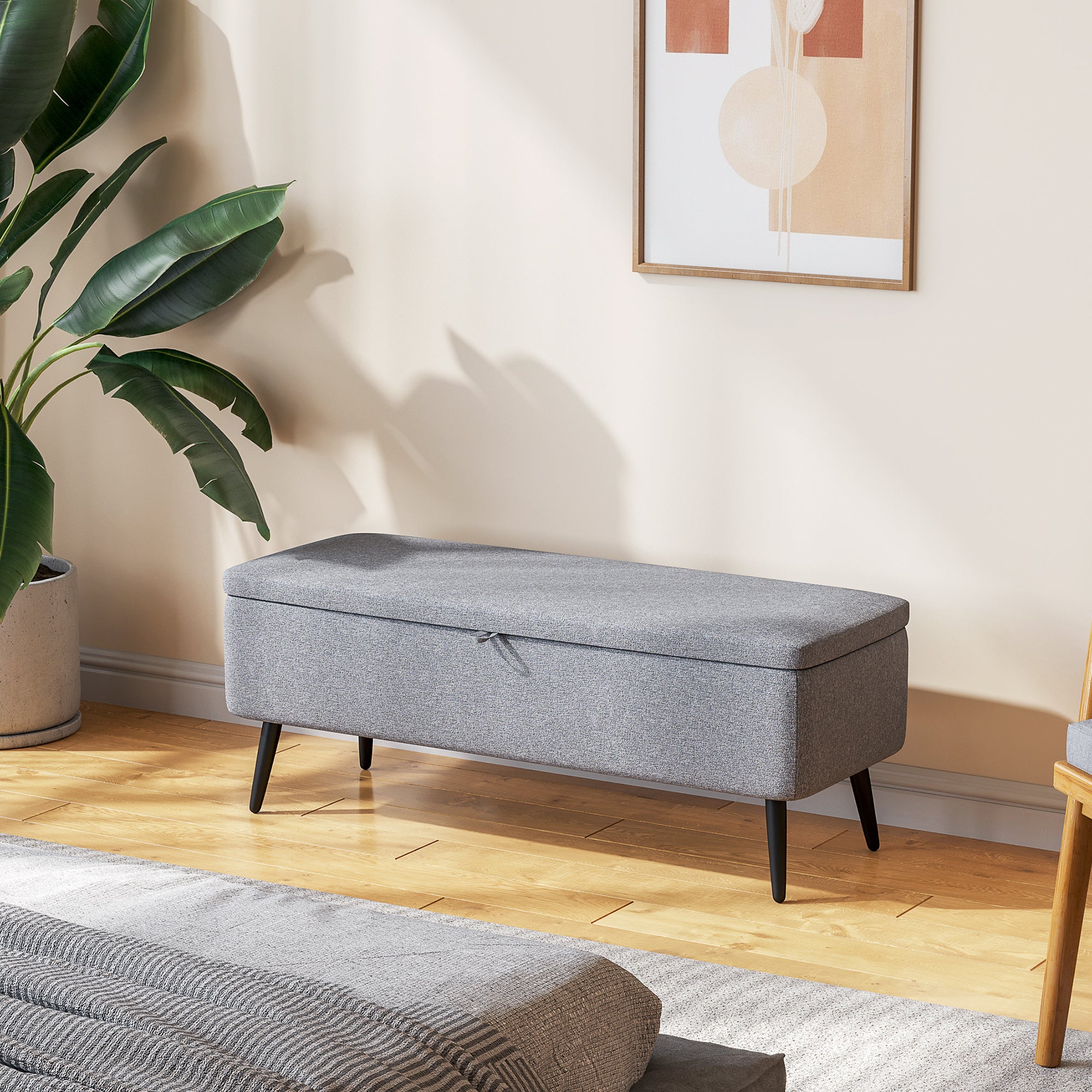 Banc de rangement, bout de lit, coffre de rangement en tissu avec pieds en acier noir, 101 x 38,5 x 44,5 cm, gris