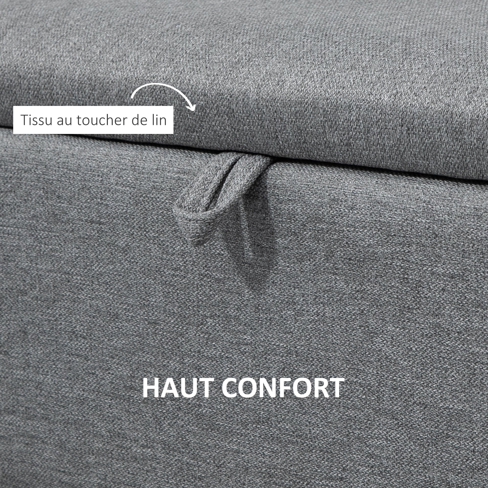 Banc de rangement, bout de lit, coffre de rangement en tissu avec pieds en acier noir, 101 x 38,5 x 44,5 cm, gris