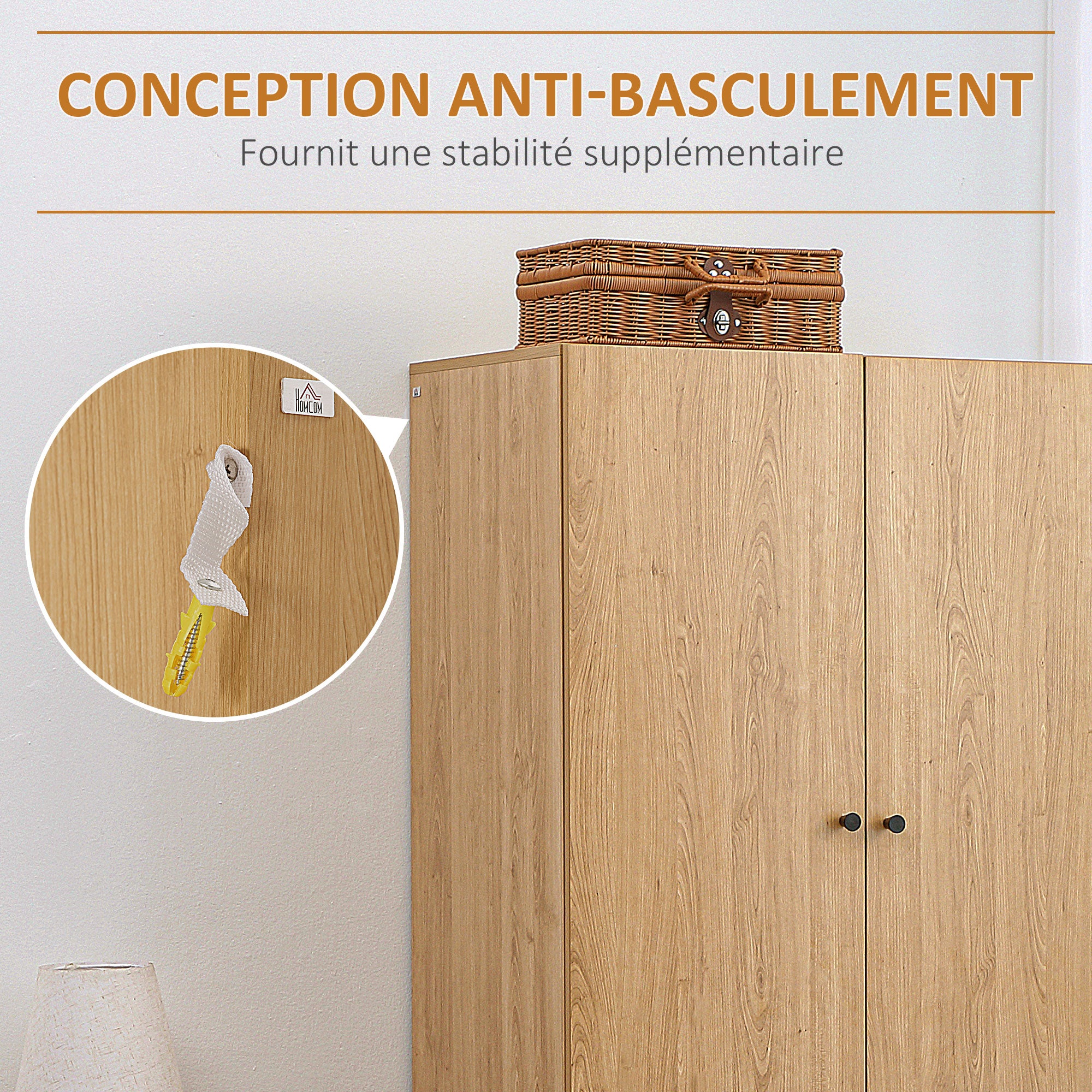 Armoire Chambre Adulte Penderie Vêtement Dressing avec 2 Portes, 2 tiroirs - 80 x 52 x 180 cm - Aspect Bois