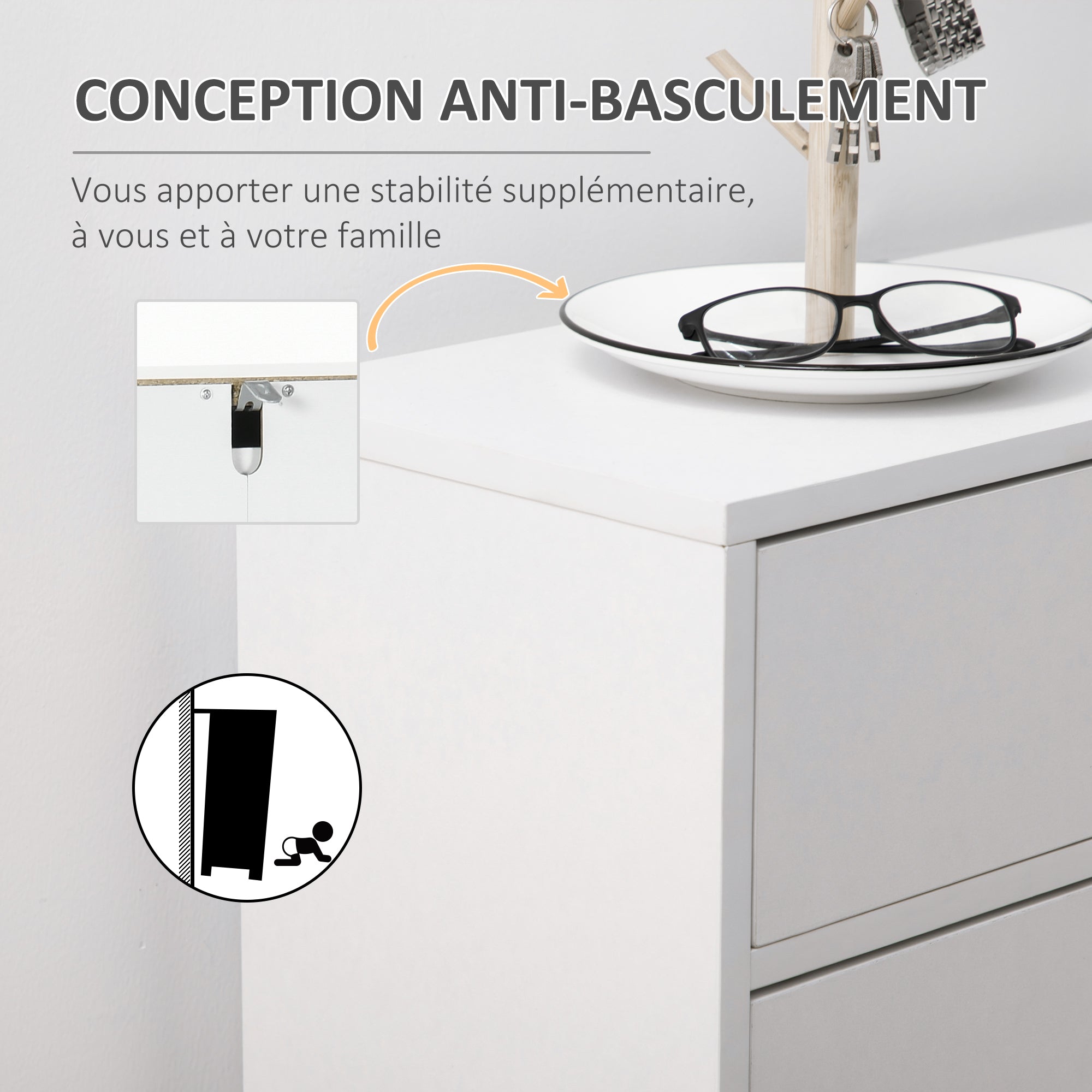 Meuble à chaussures 12 paires, armoire à chaussures étroite avec 2 tiroirs rabattables, 1 tiroir et étagères réglables, style moderne, pour couloir, entrée, 75 x 26 x 110 cm, blanc