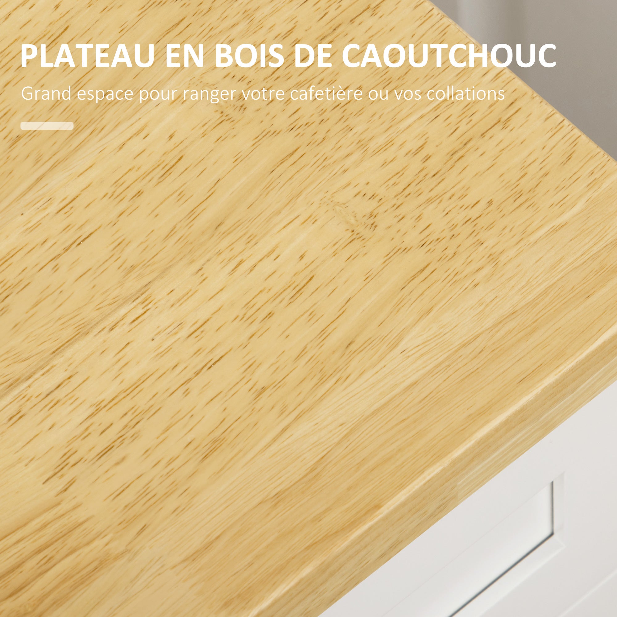 Desserte de cuisine desserte à roulettes chariot de cuisine multi-rangements 1 tiroir 1 placard 1 portes-torchons - blanc et plateau en bois