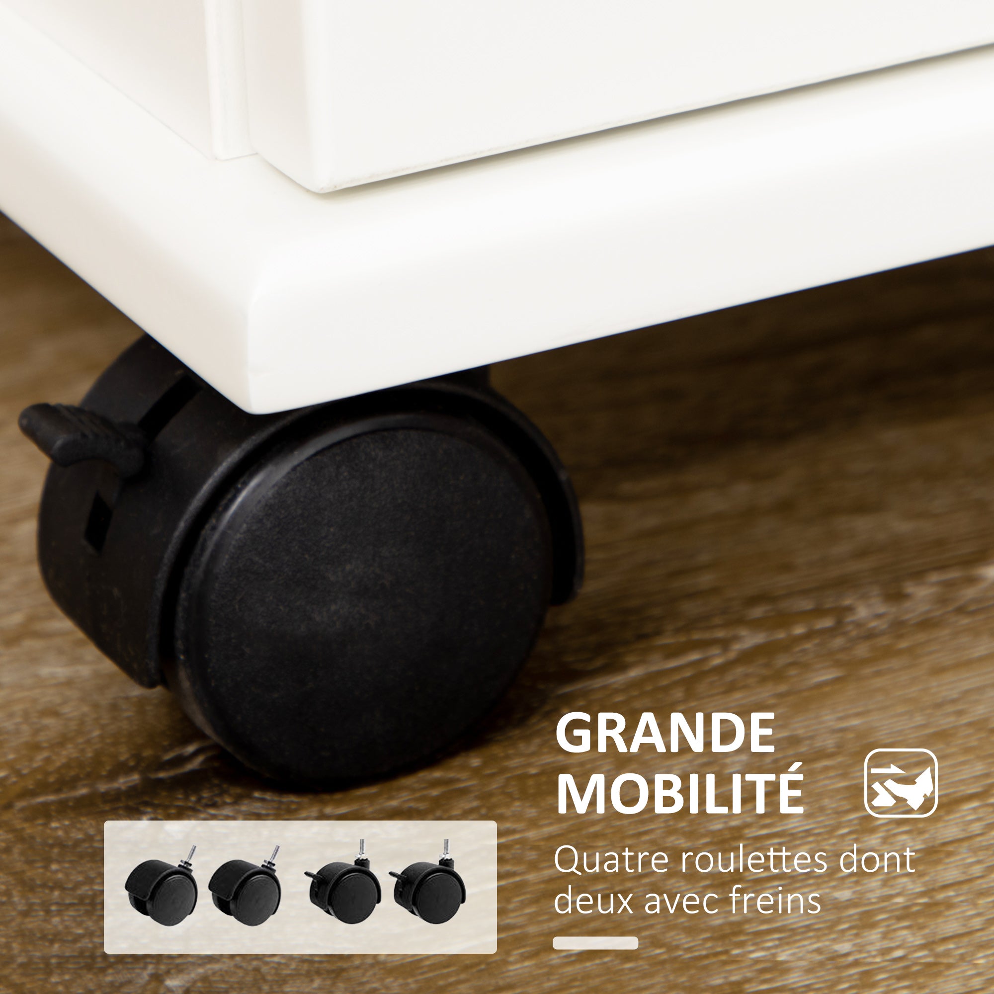 Desserte de cuisine desserte à roulettes chariot de cuisine multi-rangements 1 tiroir 1 placard 1 portes-torchons - blanc et plateau en bois