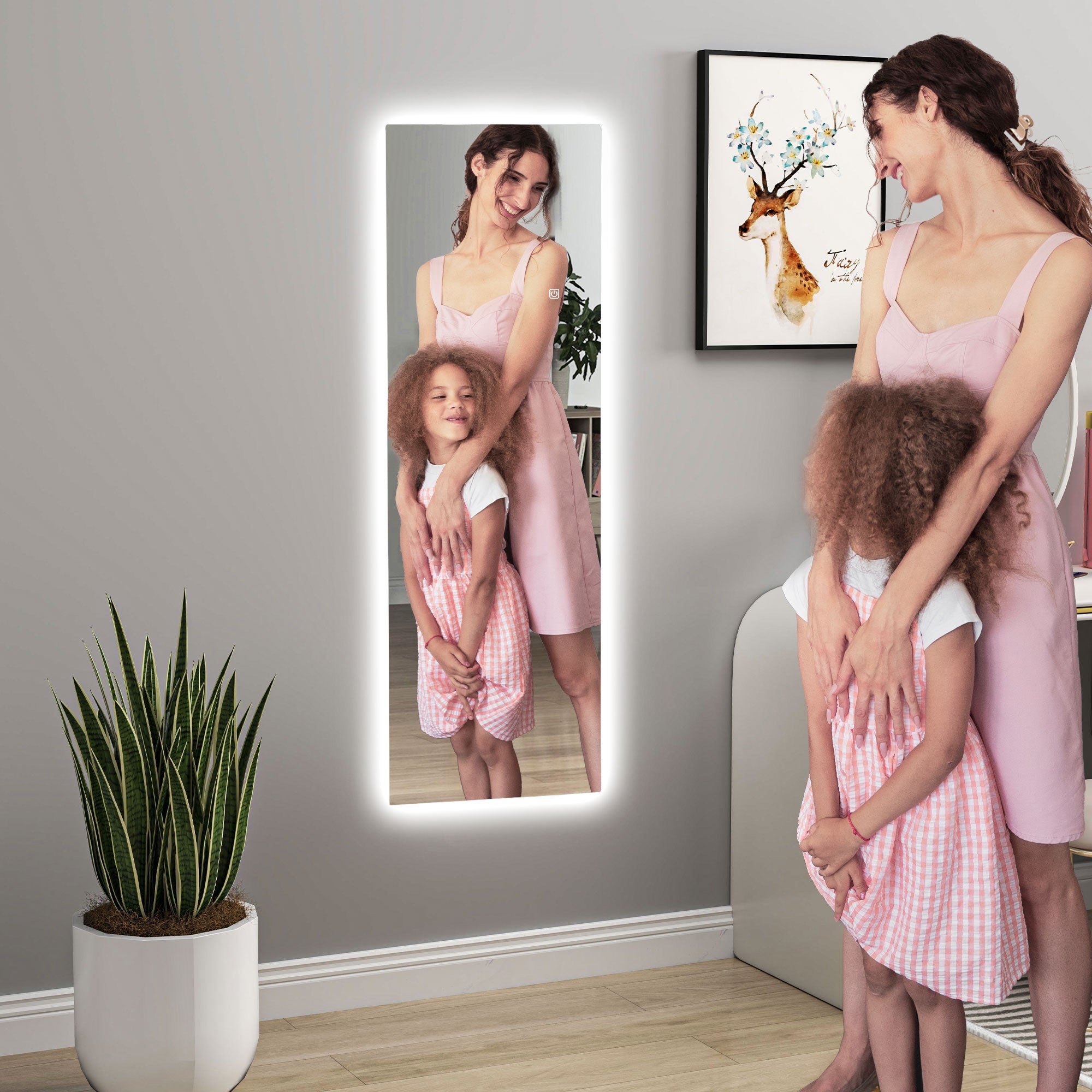 Grand miroir mural 120 x 40 cm avec éclairage LED miroir rectangulaire sans carde, anti-déflagrante, intensité variable et 3 couleurs d'éclairage, pour salon et chambre à coucher, transparent