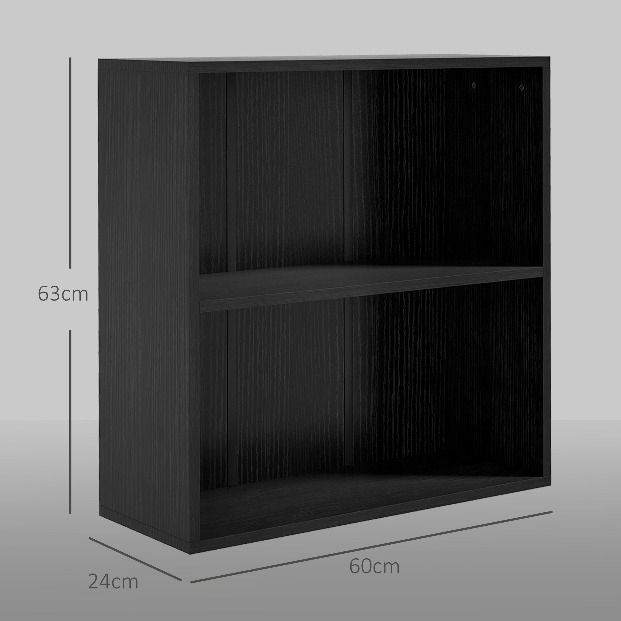 Bibliothèque étagère de rangement avec 2 compartiments et étagère réglable, meuble de rangement pour bureau, salon, chambre, 60 x 24 x 63 cm, noir