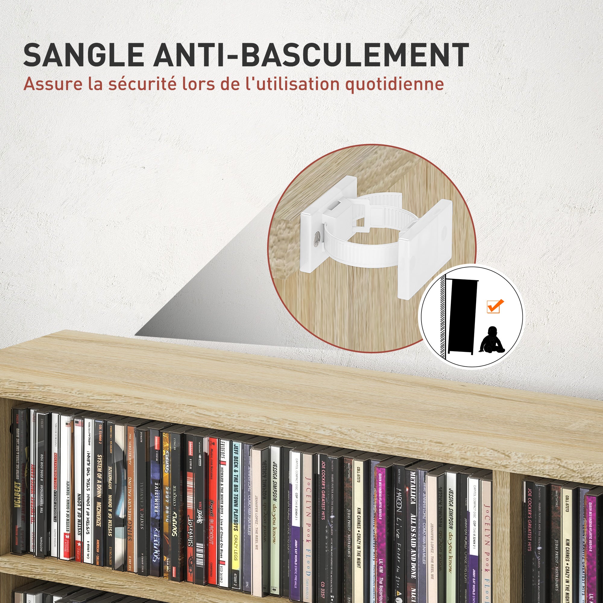 Rangements pour CD et DVD, meuble de rangement multimédia avec 16 compartiments et 12 étagères réglables, capacité max. 720 CD/396 DVD et Blu-ray, 106,5 x 24 x 126,3 cm, bois naturel