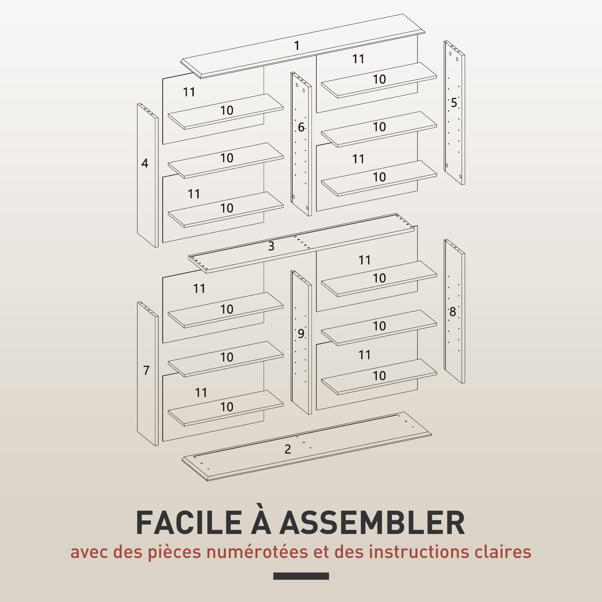 Rangements pour CD et DVD, meuble de rangement multimédia avec 16 compartiments et 12 étagères réglables, capacité max. 720 CD/396 DVD et Blu-ray, 106,5 x 24 x 126,3 cm, bois naturel