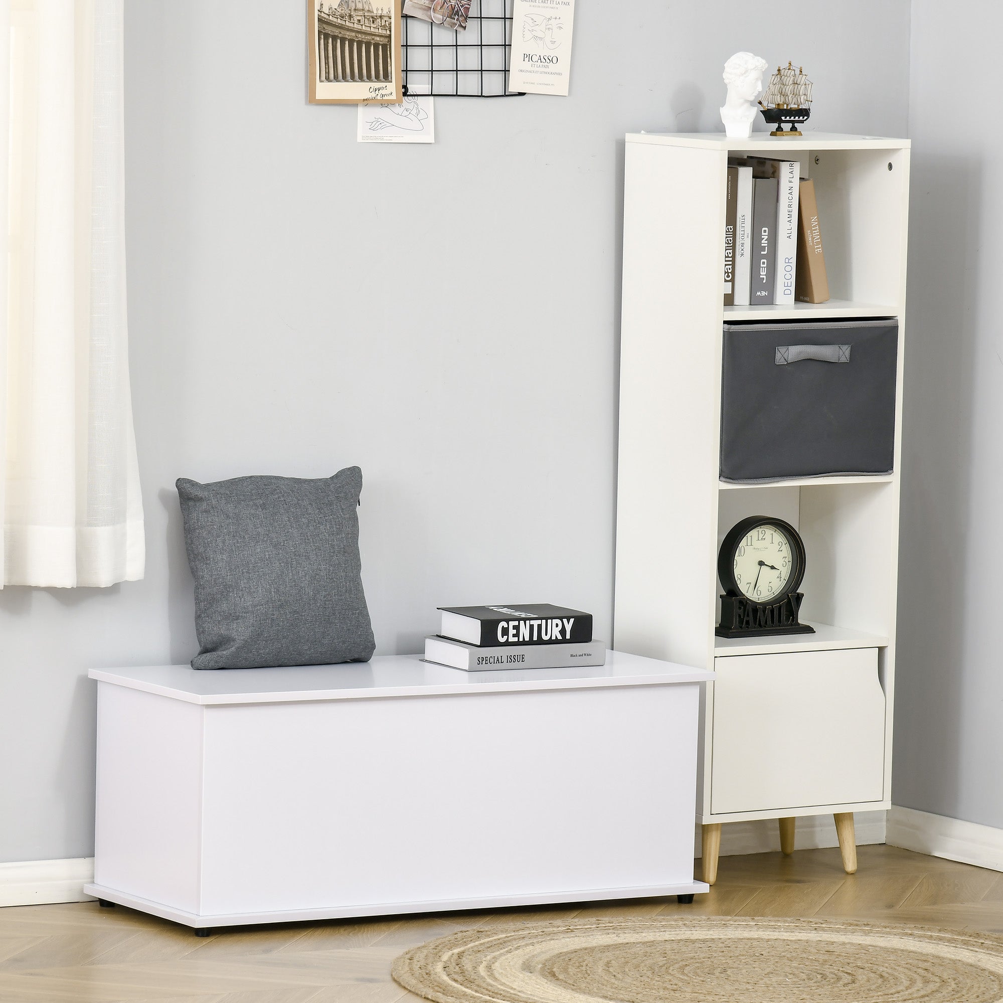 Coffre de rangement, banc de rangement avec couvercle rabattable et charnières de sécurité, banc chaussures, meuble d'entrée, couloir, chambre, salon, 100 x 40 x 40 cm, blanc