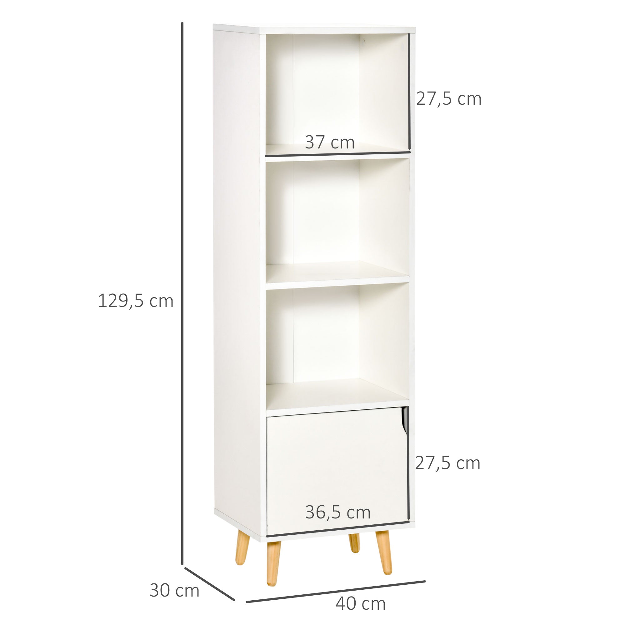 Bibliothèque étagère Rangement Colonne pour Salon, Salle de Bain Blanc en Bois dim. 40L x 30l x 130H cm