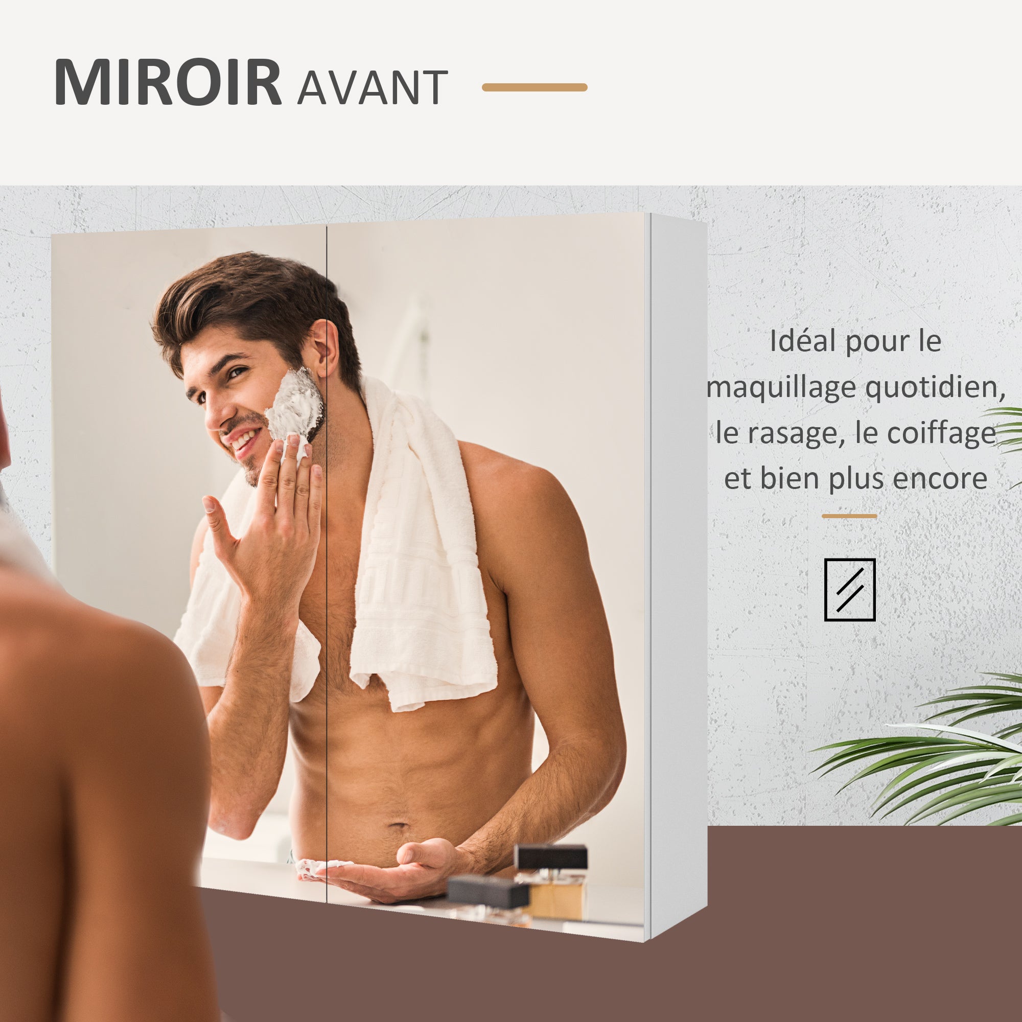 Armoire murale de salle de bain, placard de rangement, 3 niveaux, étagère réglable, 2 portes et miroirs, armoire suspendue, 60 x 15 x 60 cm, blanc