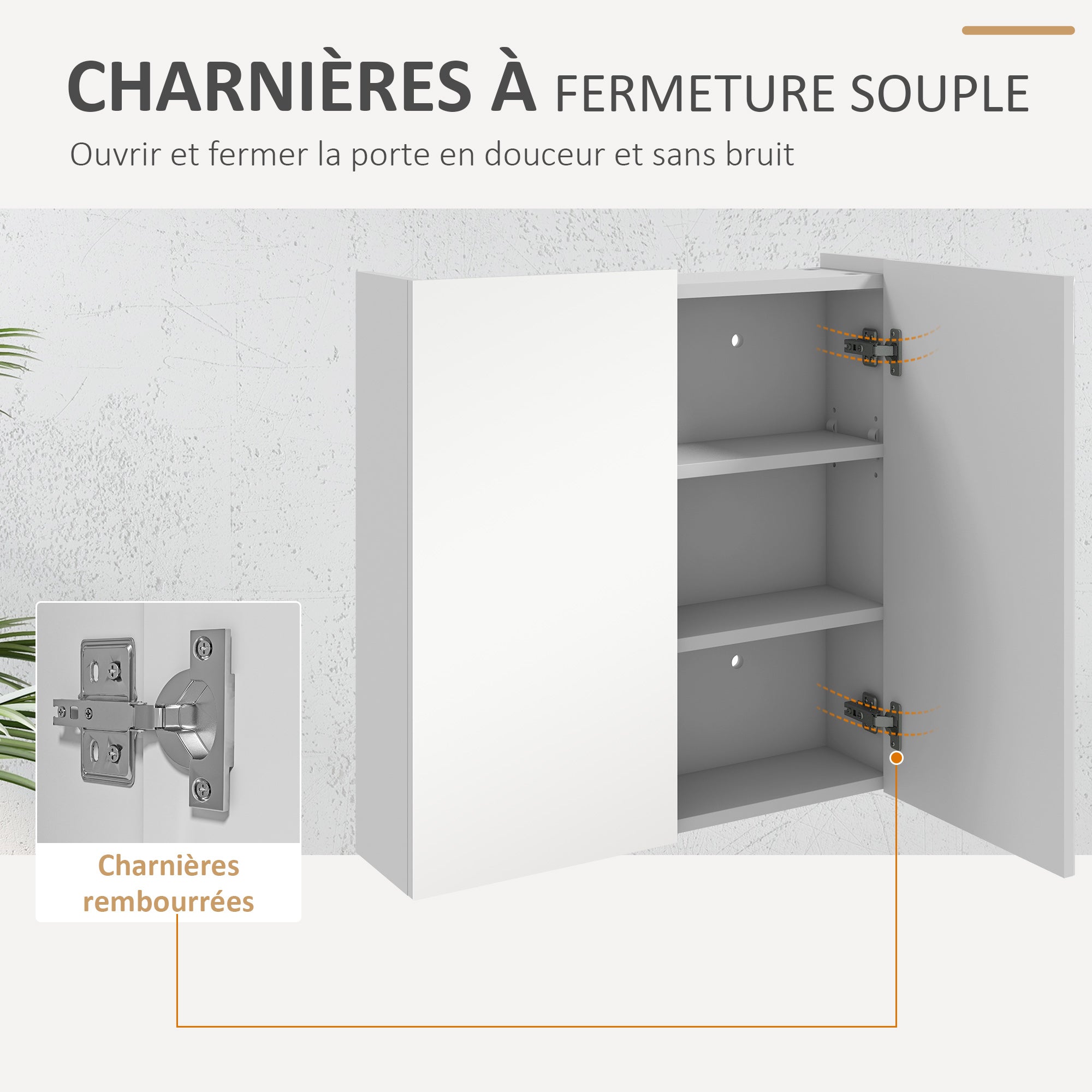 Armoire murale de salle de bain, placard de rangement, 3 niveaux, étagère réglable, 2 portes et miroirs, armoire suspendue, 60 x 15 x 60 cm, blanc