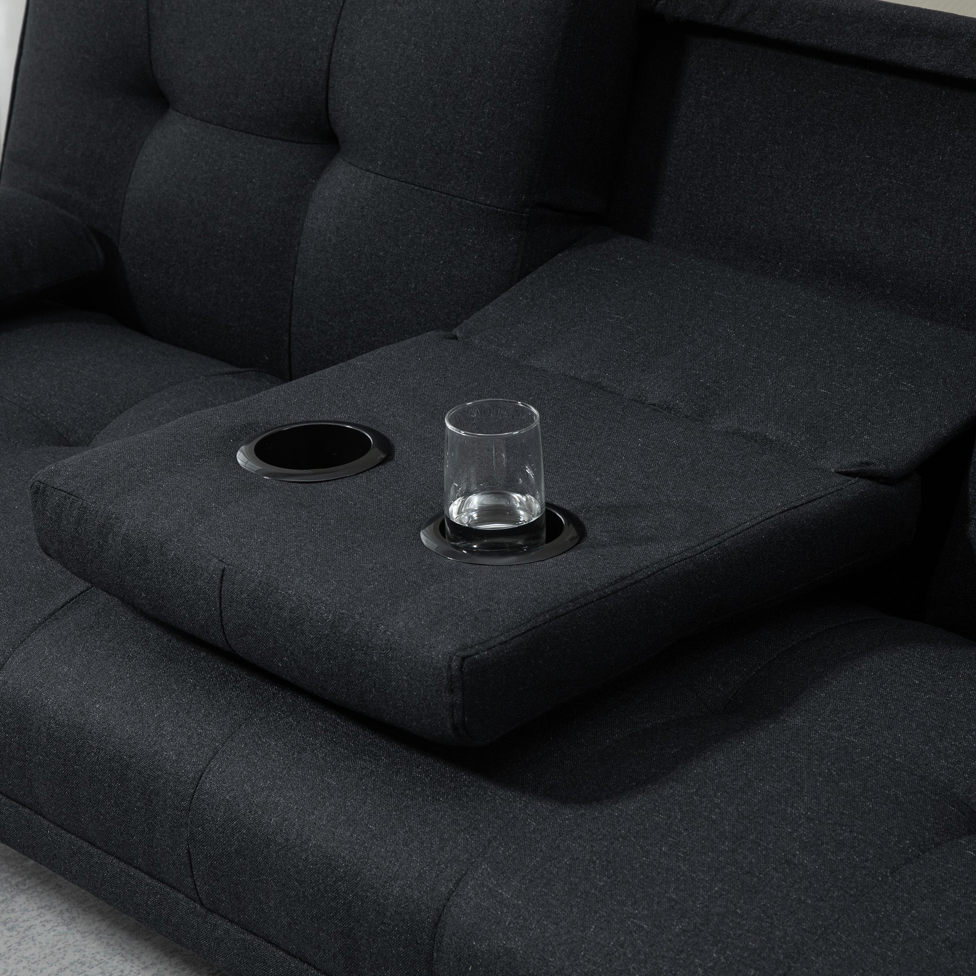 Canapé convertible 3 places design scandinave inclinaison dossier réglable 3 niveaux dossier centrale rabattable 2 porte-verres bois massif lin gris