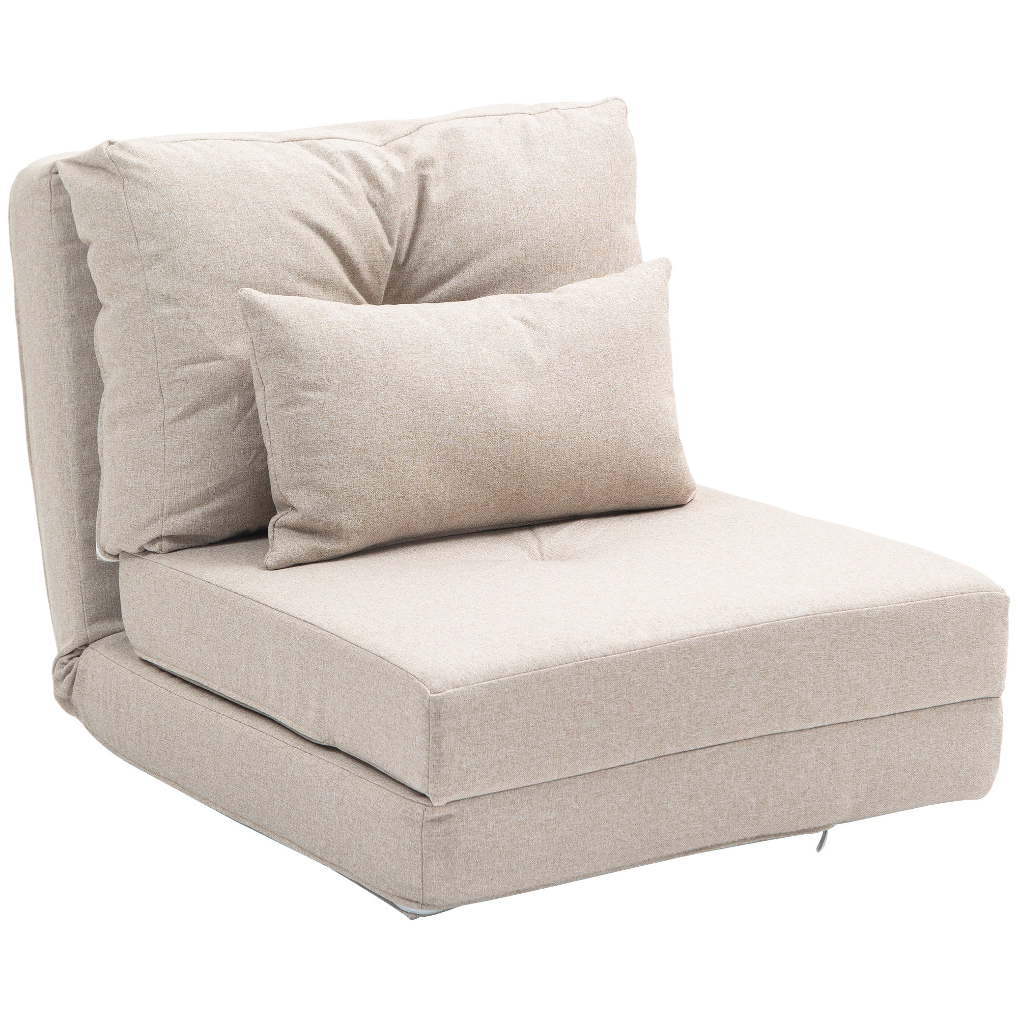 Fauteuil convertible 1 place fauteuil paresseux lit chauffeuse 1 place - coussin inclus, dossier réglable - salon, charge 120 kg, tissu lin beige