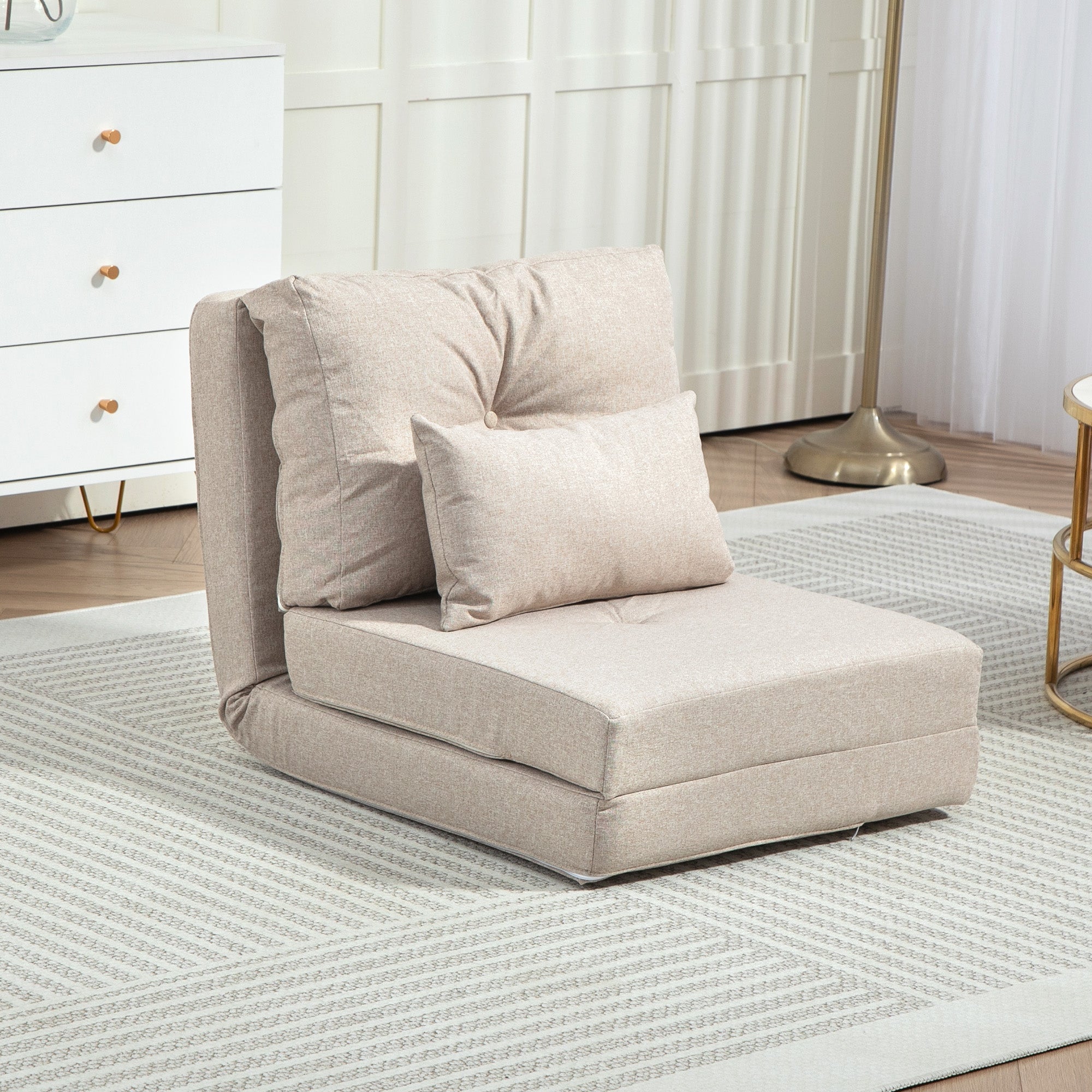 Fauteuil convertible 1 place fauteuil paresseux lit chauffeuse 1 place - coussin inclus, dossier réglable - salon, charge 120 kg, tissu lin beige