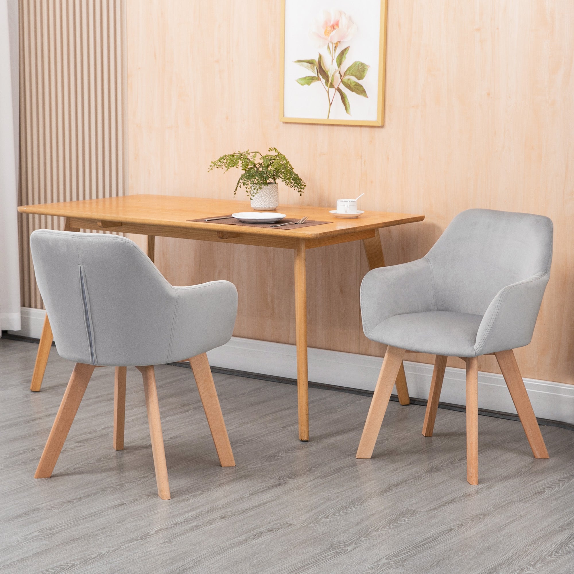 Lot de 2 chaises de salle à manger chaise de cuisine assise rembourrée en tissu effet velours pieds en bois pour cuisine salon chambre bureau, gris