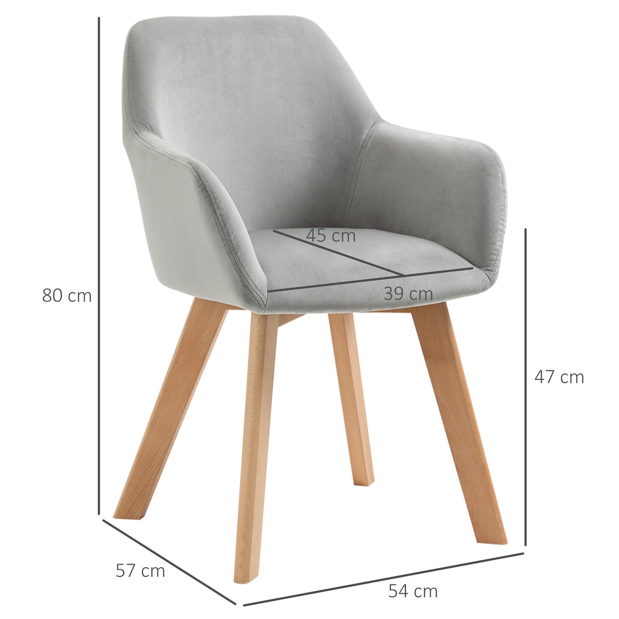 Lot de 2 chaises de salle à manger chaise de cuisine assise rembourrée en tissu effet velours pieds en bois pour cuisine salon chambre bureau, gris