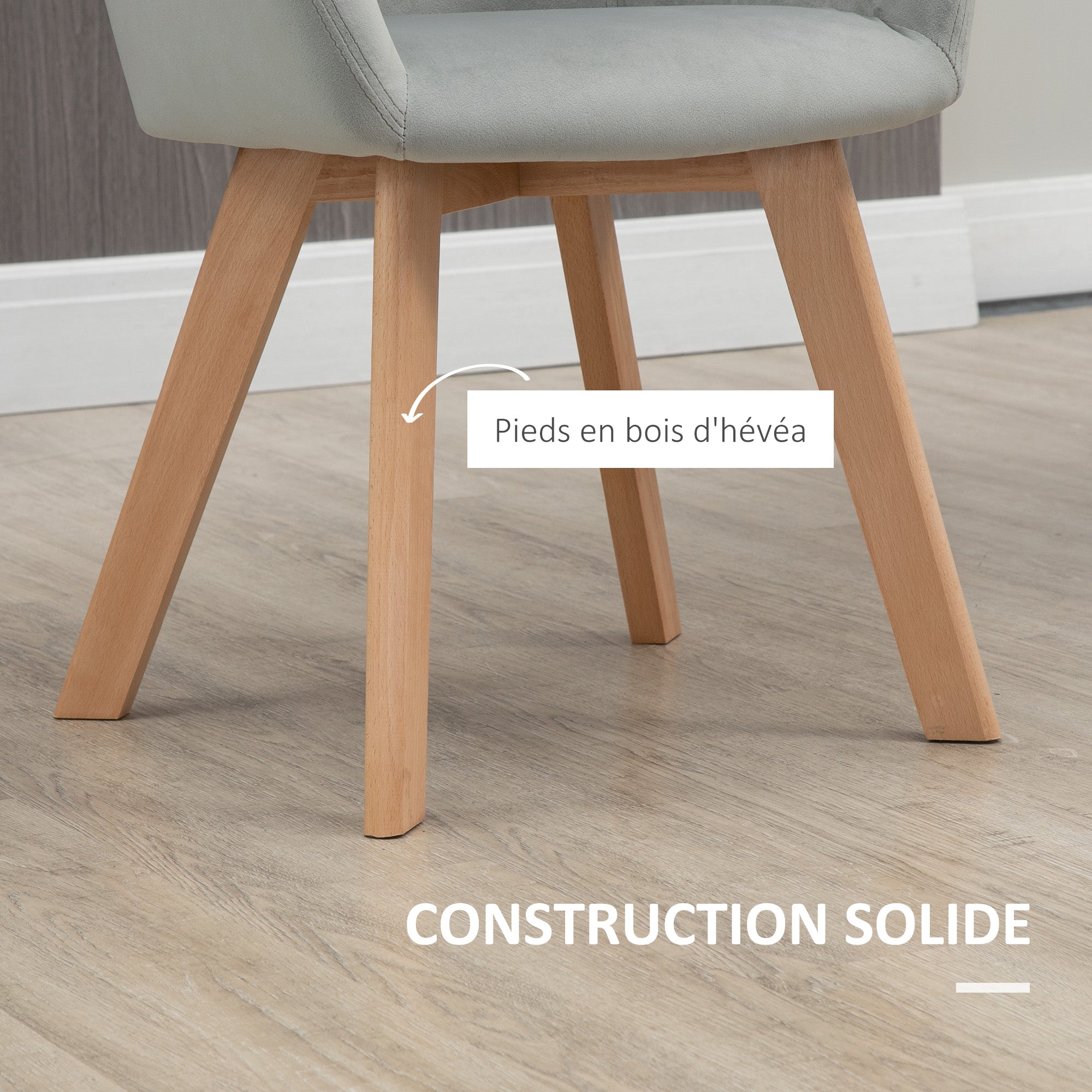 Lot de 2 chaises de salle à manger chaise de cuisine assise rembourrée en tissu effet velours pieds en bois pour cuisine salon chambre bureau, gris