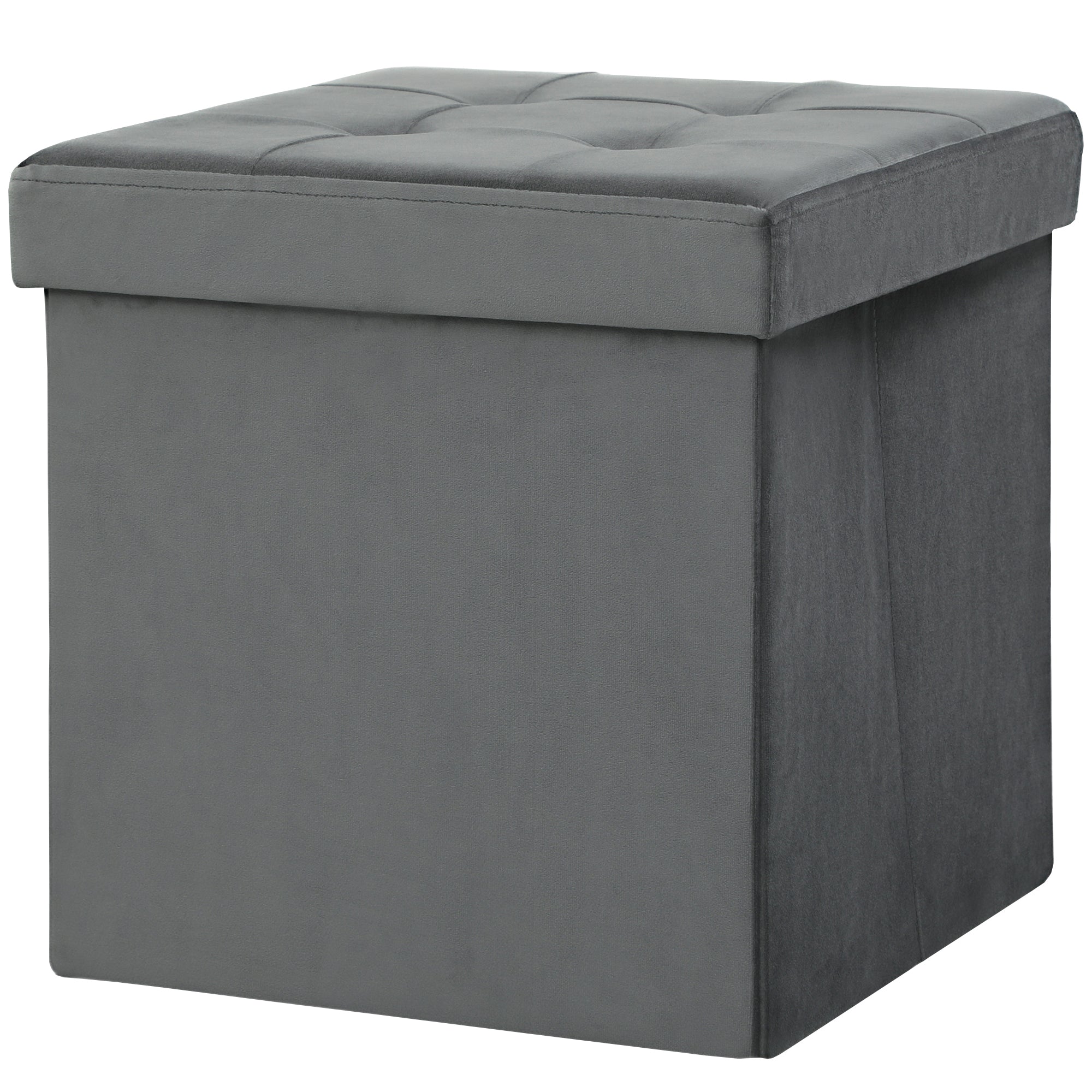 Tabouret, pouf coffre rangement, pouf repose-pieds en tissu velours, pour la chambre à coucher, entrée, salon, charge 120 Kg, 38 x 38 x 38 cm, gris