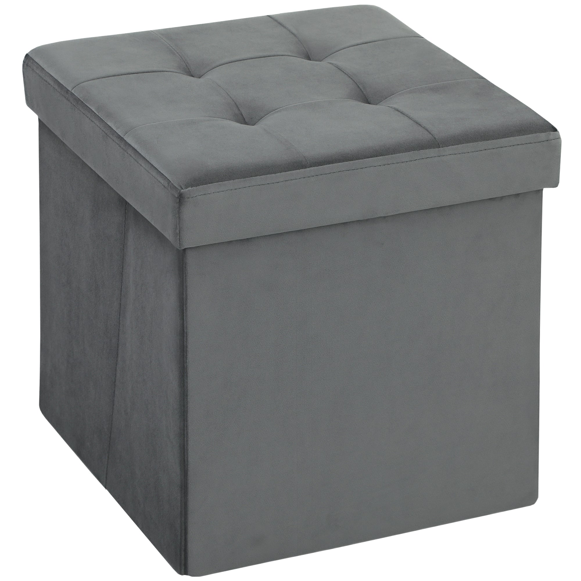 Tabouret, pouf coffre rangement, pouf repose-pieds en tissu velours, pour la chambre à coucher, entrée, salon, charge 120 Kg, 38 x 38 x 38 cm, gris