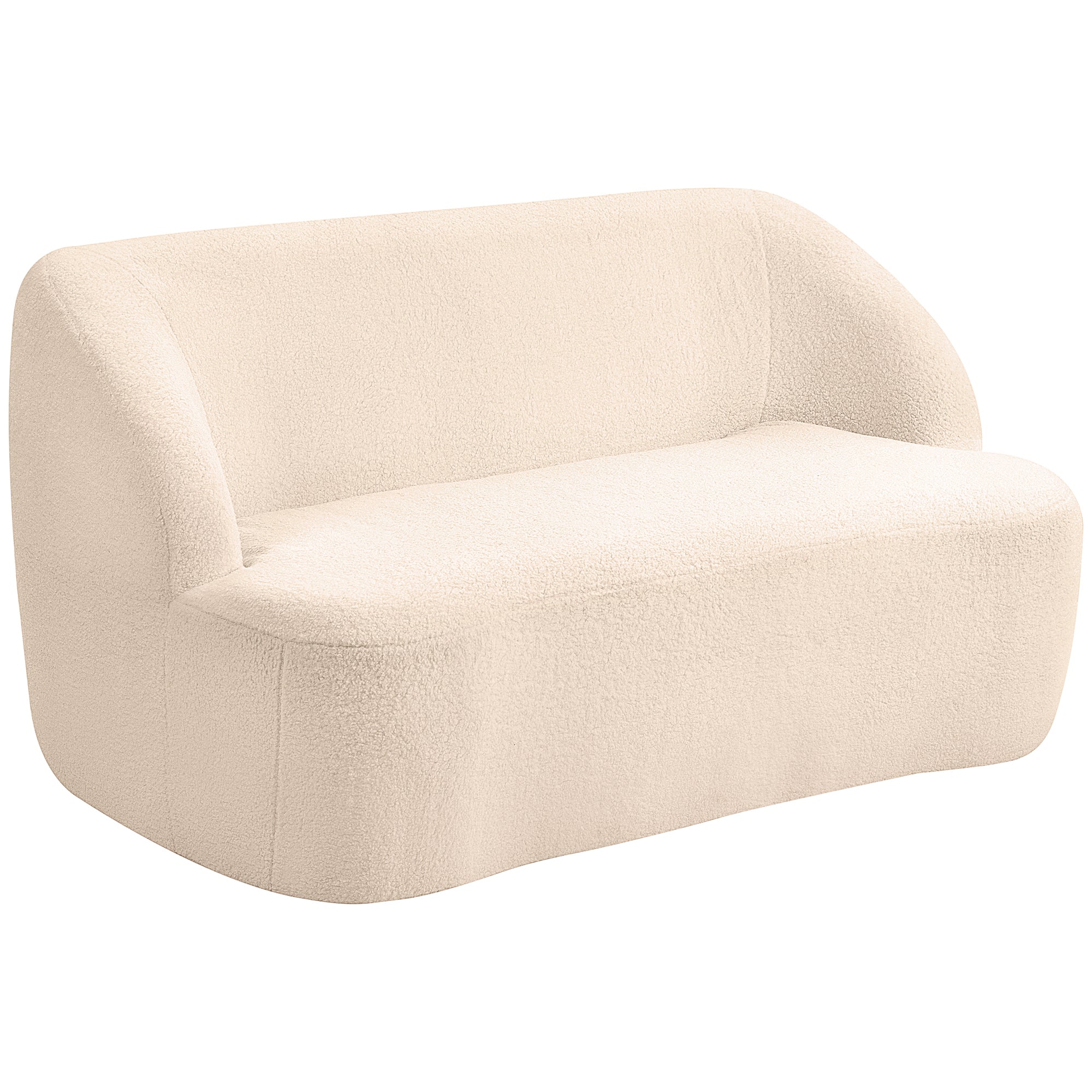 Canapé 2 places canapé en tissu bouclette 142 cm avec dossier et assise incurvés, entièrement compressé, sofa moderne pour chambre, appartement, petit espace, aucun assemblage requis, beige