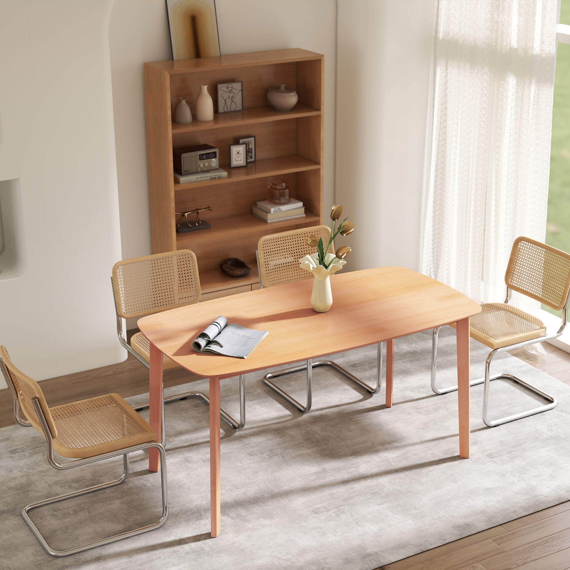 Table à manger rectangulaire pour 6 personnes table de cuisine 150 cm avec cadre en bois massif et grand plateau, pour salle à manger, salon, bureau, effet bois naturel