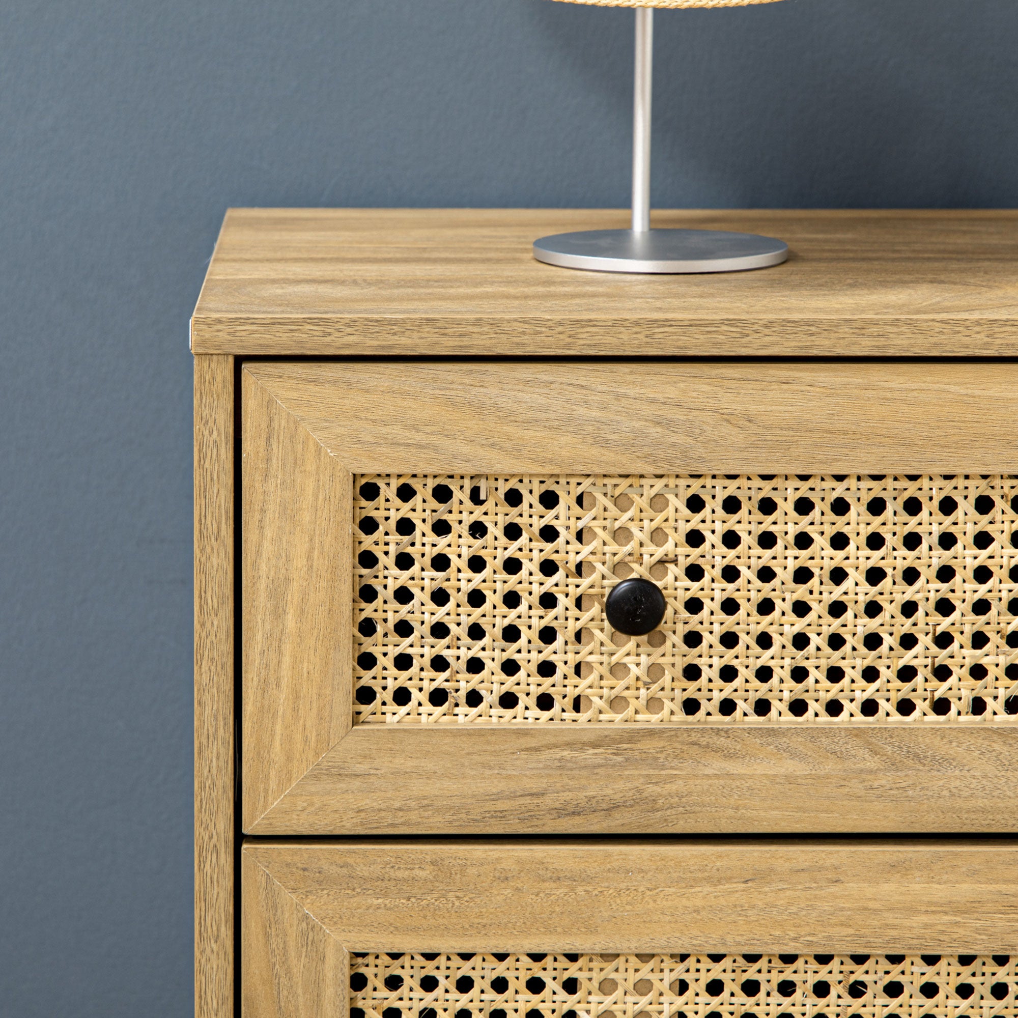 Commode 4 tiroirs meuble de rangement cannage en rotin 80 x 35 x 95 cm aspect bois clair