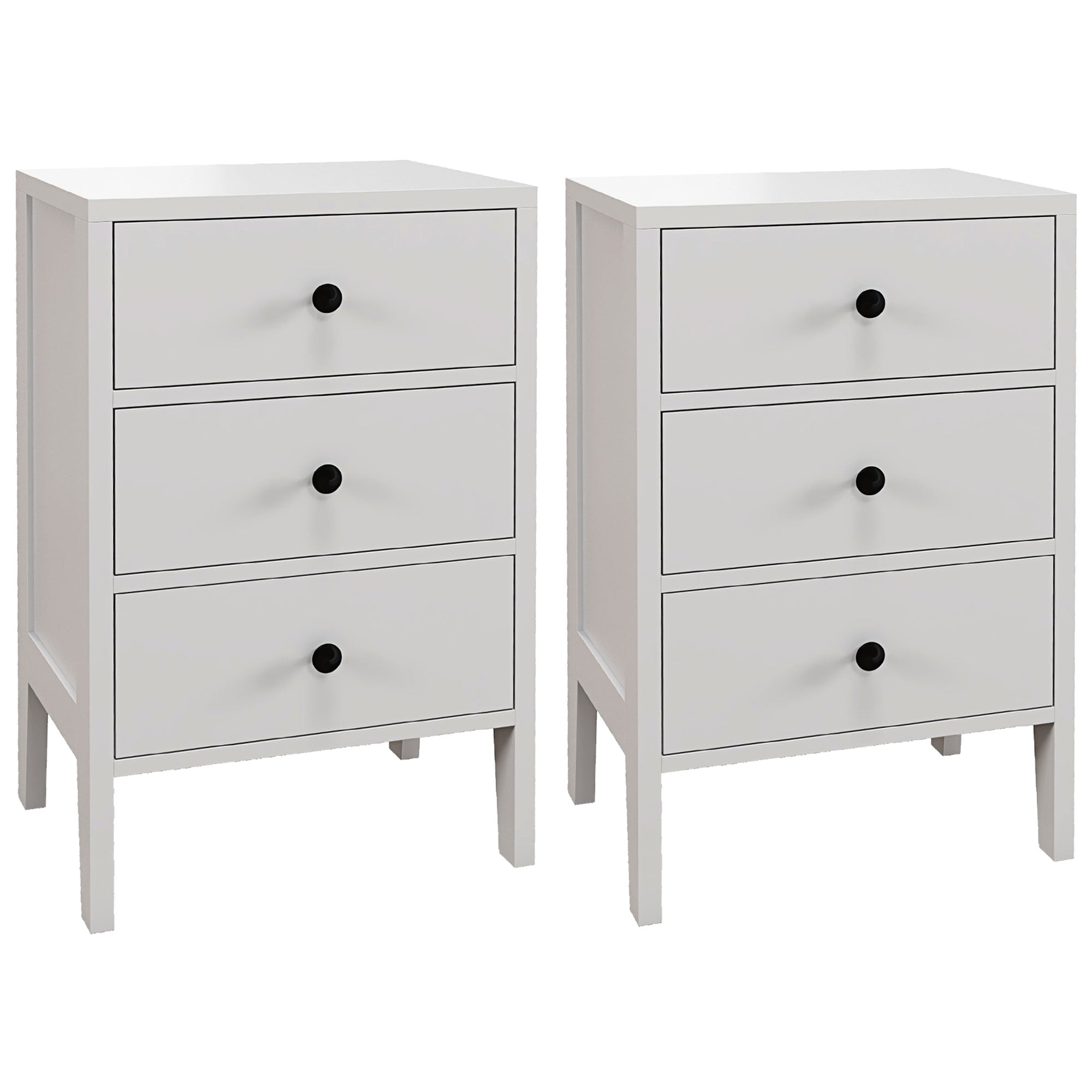 Lot de 2 tables de chevet, tables d'appoint, table de nuit avec 3 tiroirs pour chambre en bois dim. 40L x 30l x 64H cm blanc
