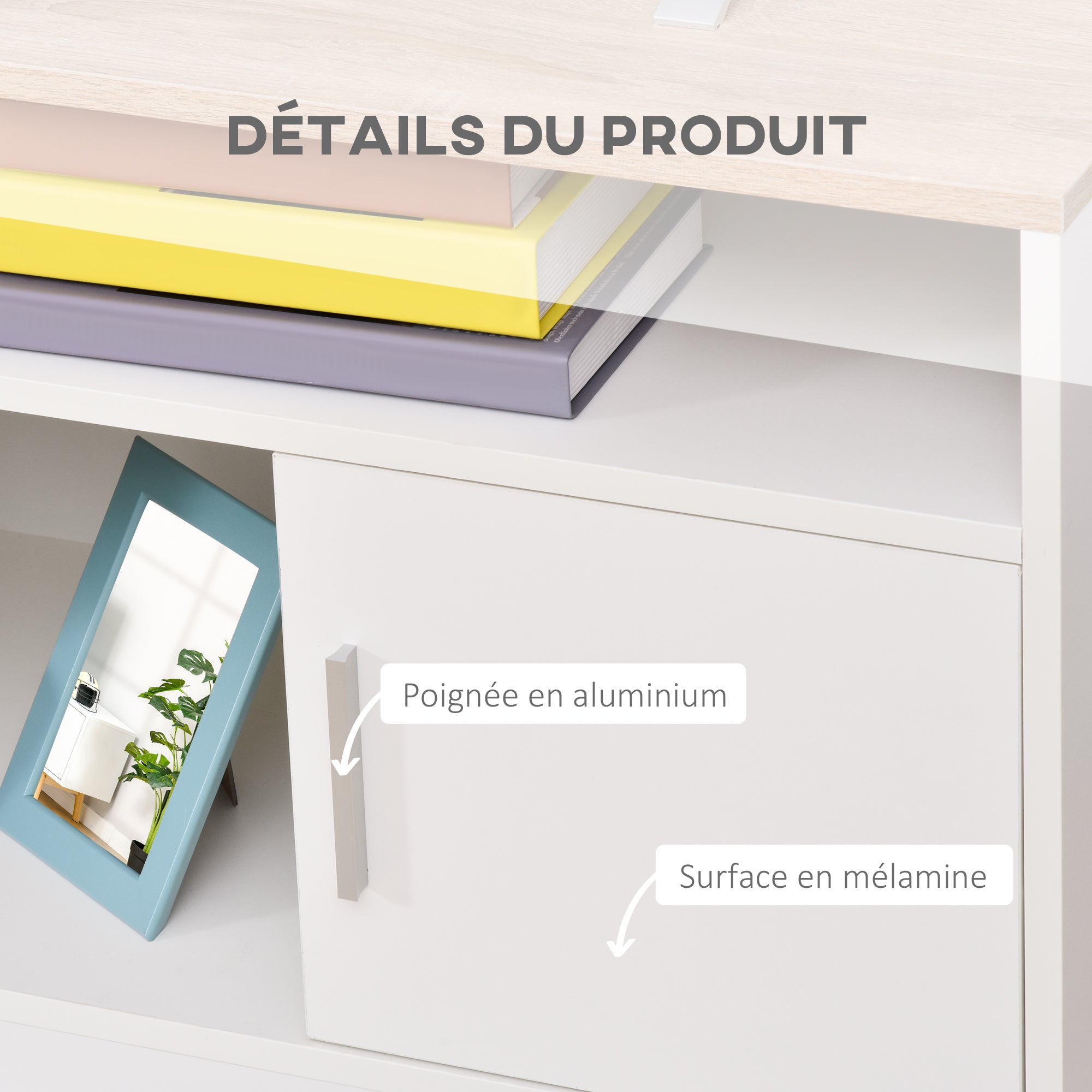 Meuble TV Banc TV en Bois Grand Espace de Rangement avec 2 Compartiments Ouverts 2 Armoires à Porte Une Armoire Ouverte 105 x 40 x 52 cm Blanc