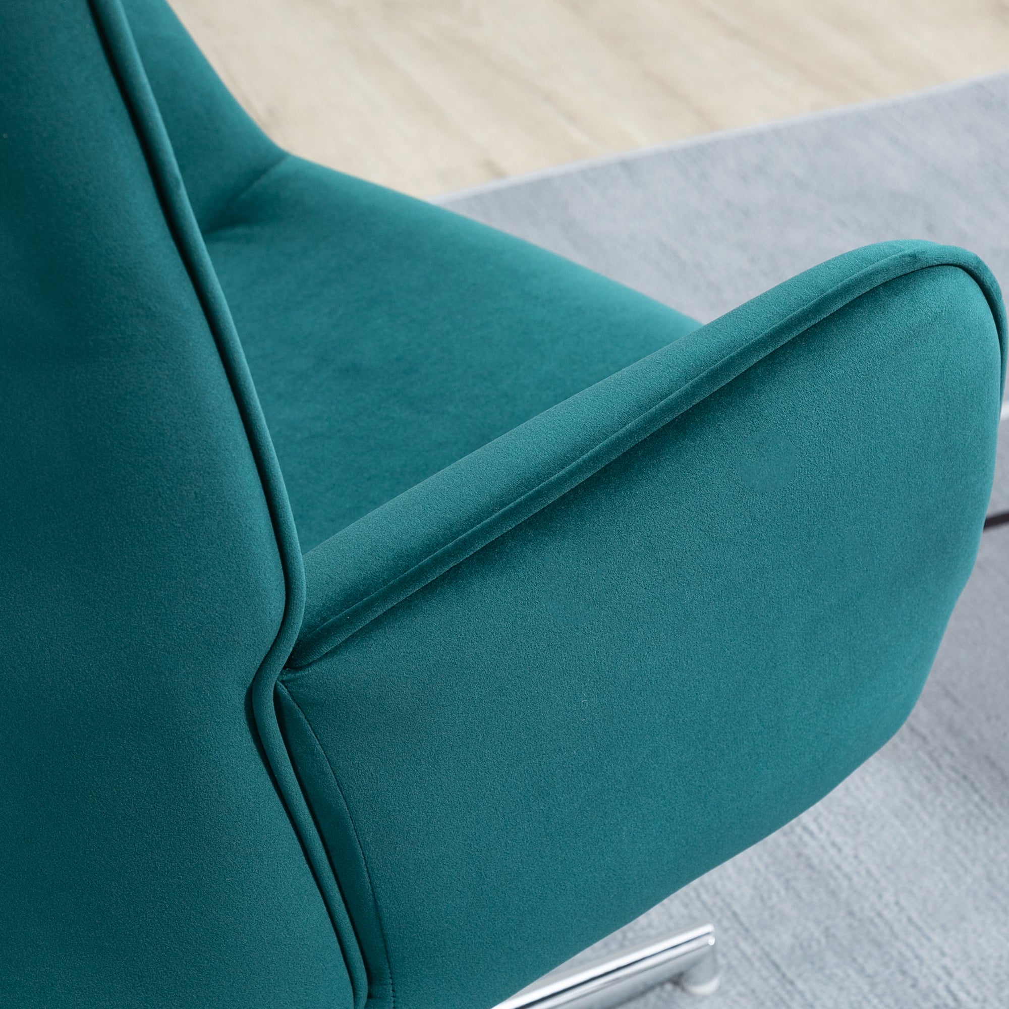Fauteuil salon chaise relax fauteuil pivotant, hauteur réglable, dossier capitonné, assise et accoudoirs rembourrés, tissu aspect velours, pour chambre salon salle à manger, bleu
