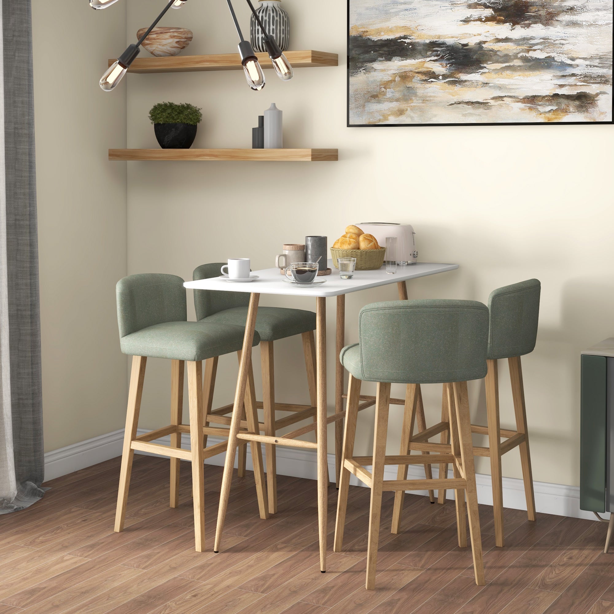 Table de bar rectangulaire 4 personnes, table haute pieds en acier effet bois, table de bistrot assemblage facile, pour bar à domicile, salle à manger, 120 x 60 x 98 cm, blanc