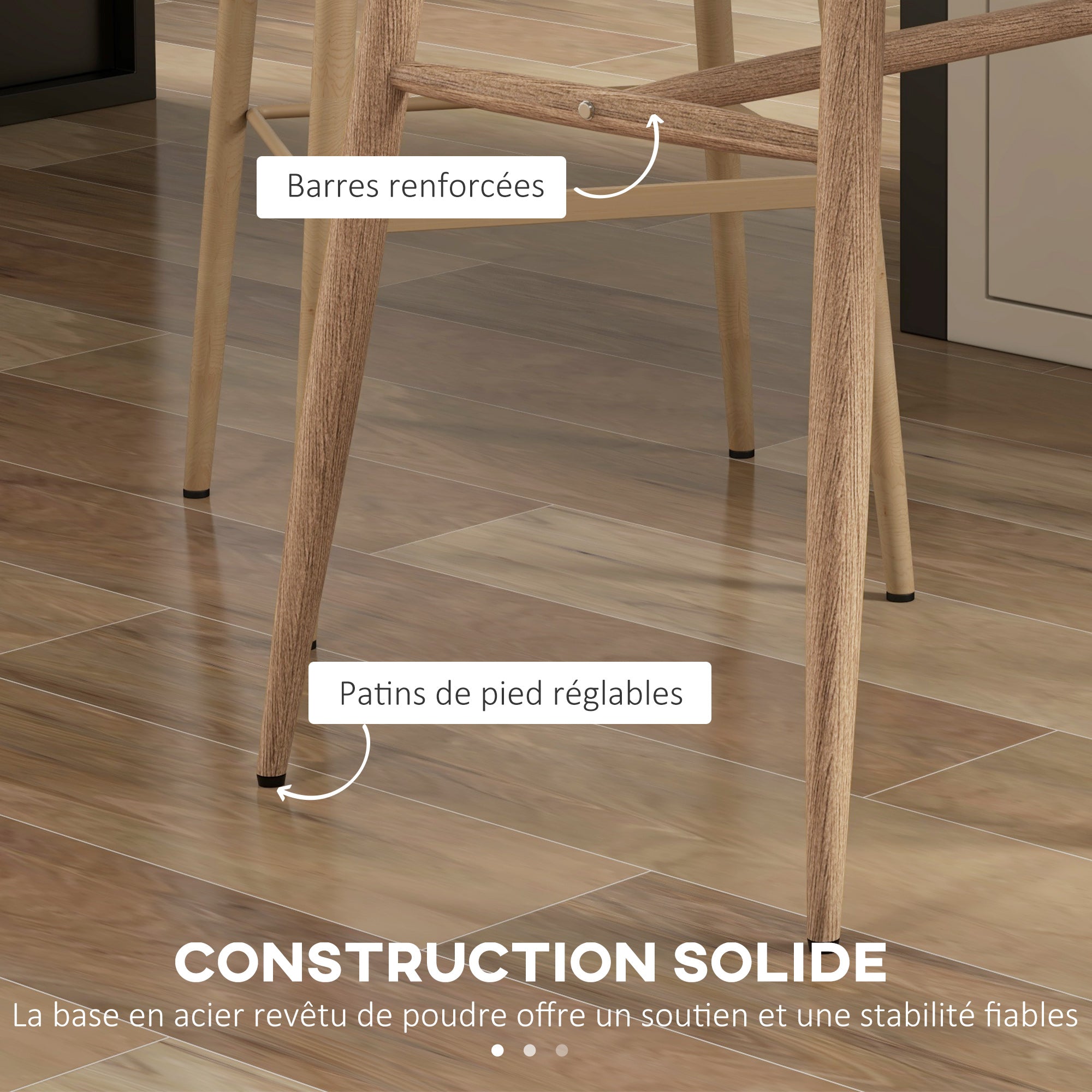 Table de bar rectangulaire 4 personnes, table haute pieds en acier effet bois, table de bistrot assemblage facile, pour bar à domicile, salle à manger, 120 x 60 x 98 cm, blanc