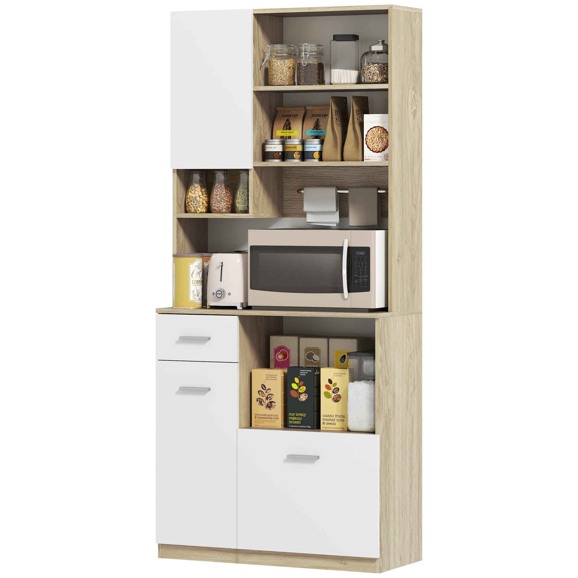 Armoire de cuisine buffet cuisine vaisselier meuble de rangement style moderne avec étagères réglables, tiroir, comptoir, passe-câble, pour salle à manger, salon, 80 x 35 x 180 cm, aspect bois