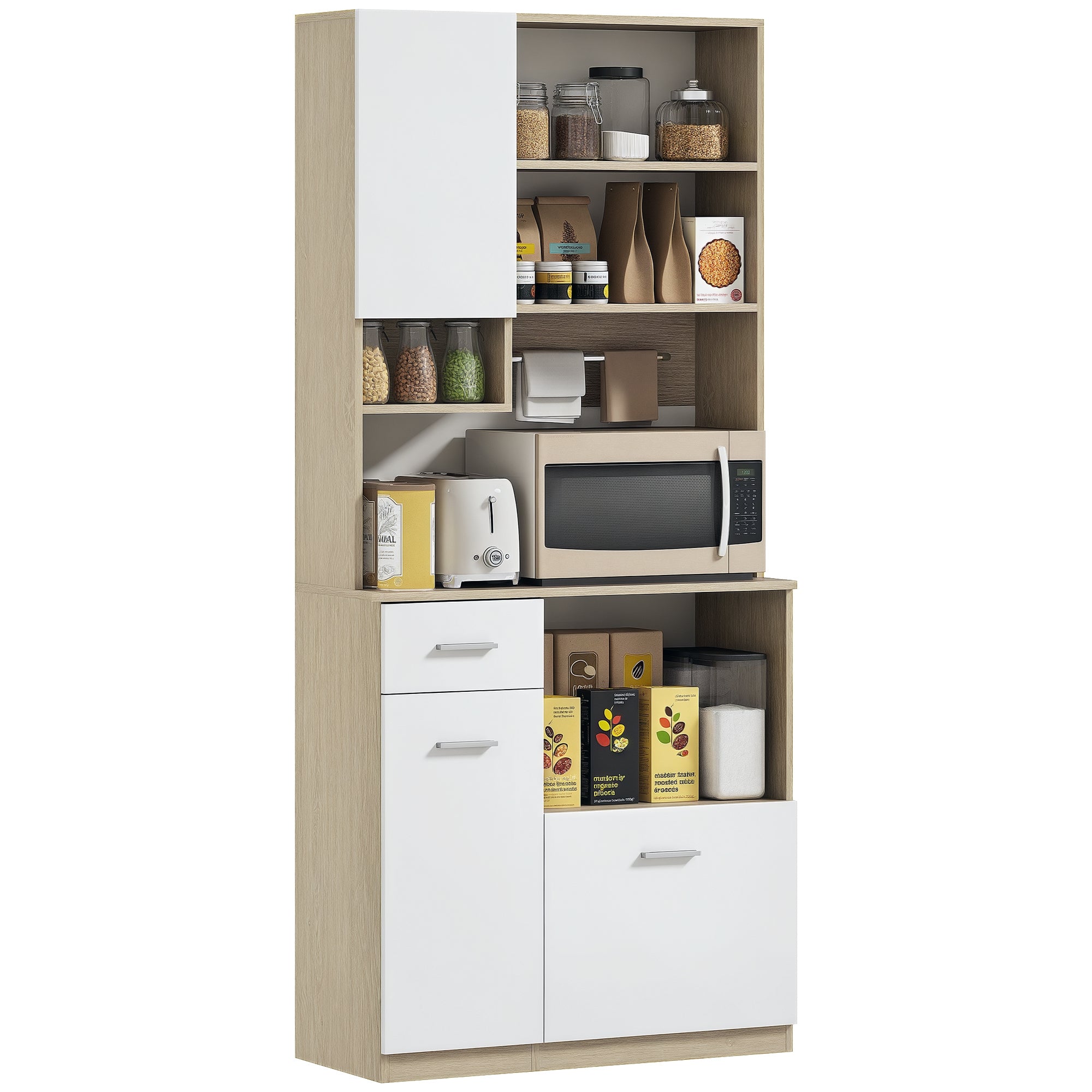 Armoire de cuisine buffet cuisine vaisselier meuble de rangement style moderne avec étagères réglables, tiroir, comptoir, passe-câble, pour salle à manger, salon, 80 x 35 x 180 cm, aspect bois