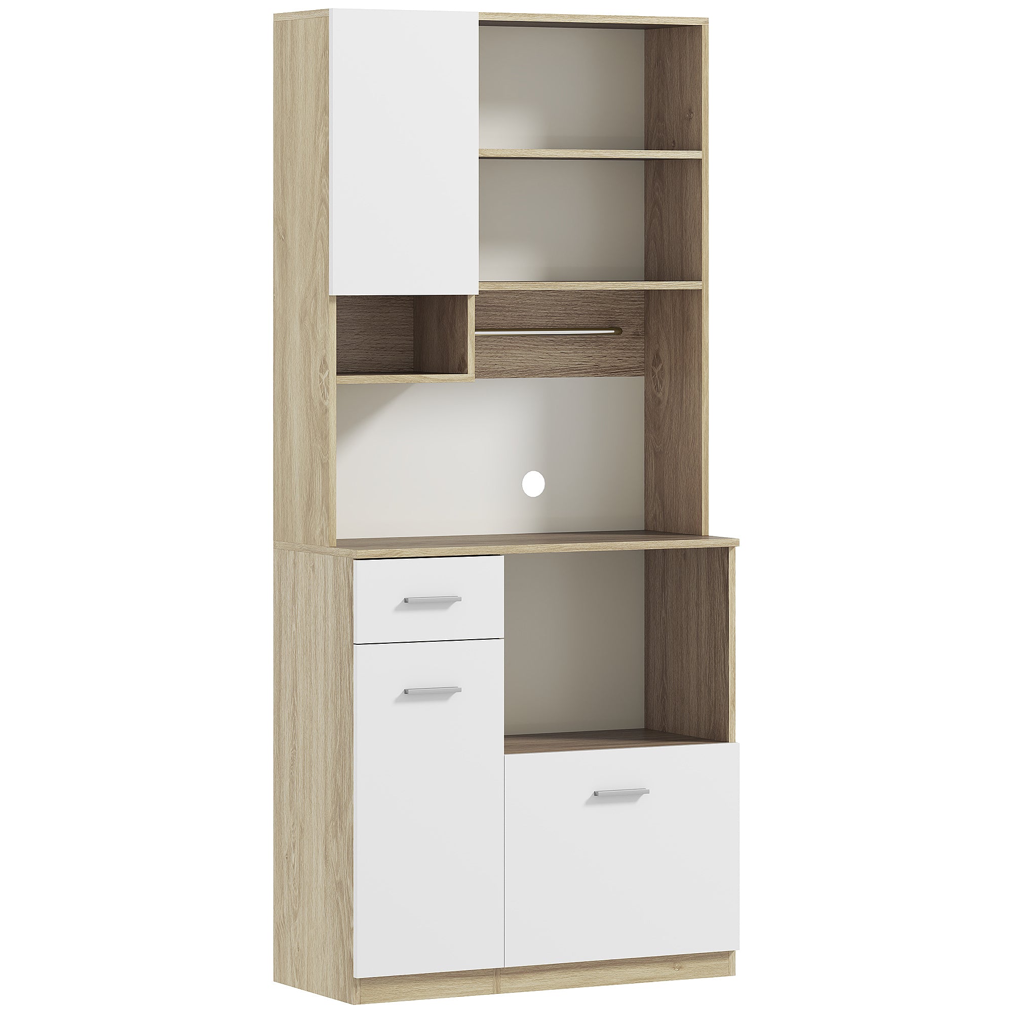 Armoire de cuisine buffet cuisine vaisselier meuble de rangement style moderne avec étagères réglables, tiroir, comptoir, passe-câble, pour salle à manger, salon, 80 x 35 x 180 cm, aspect bois