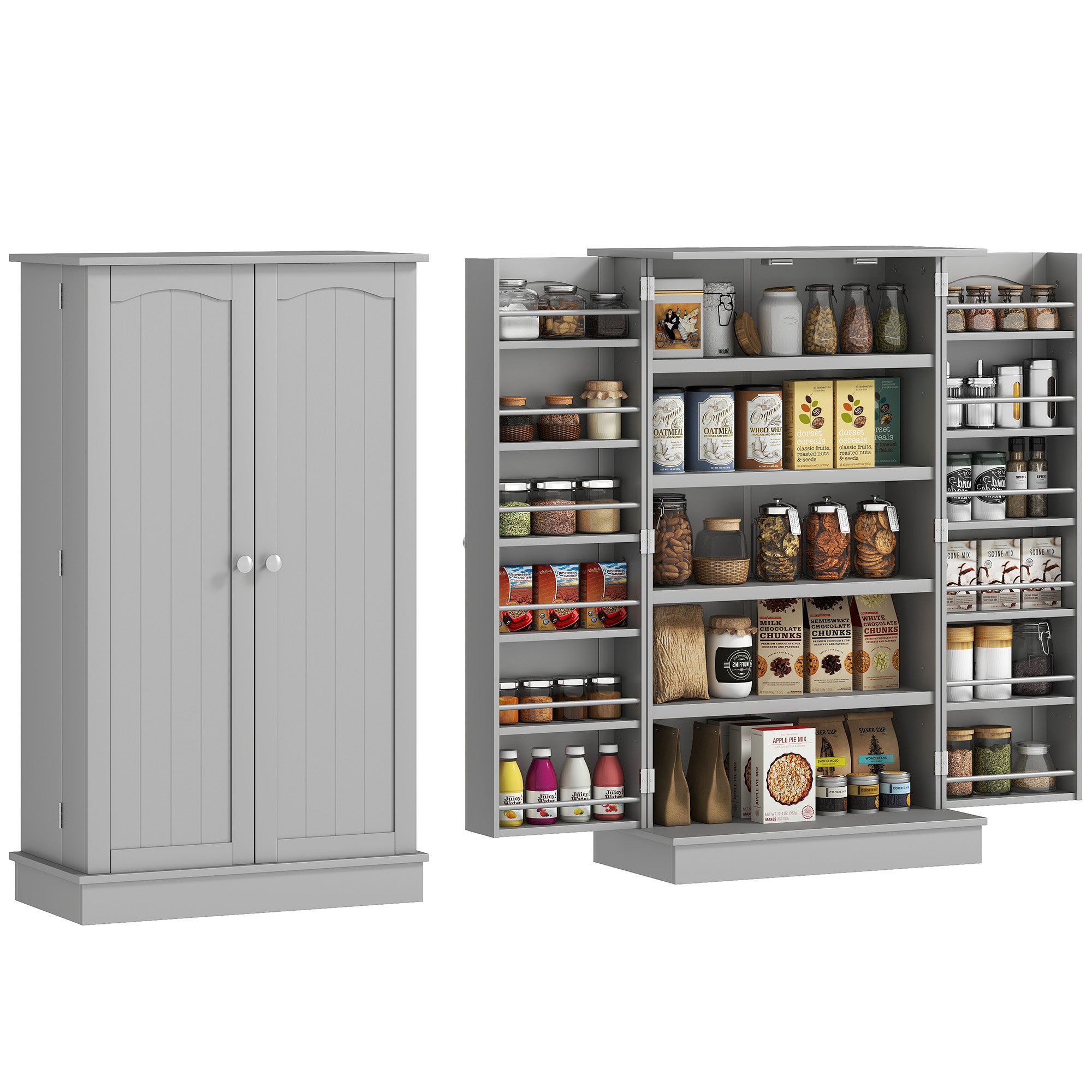 Armoire de cuisine buffet cuisine vaisselier meuble de rangement moderne avec placards, étagère réglable et 12 porte-épices, garde-manger pour salle à manger, salon, 60 x 30 x 104 cm, gris