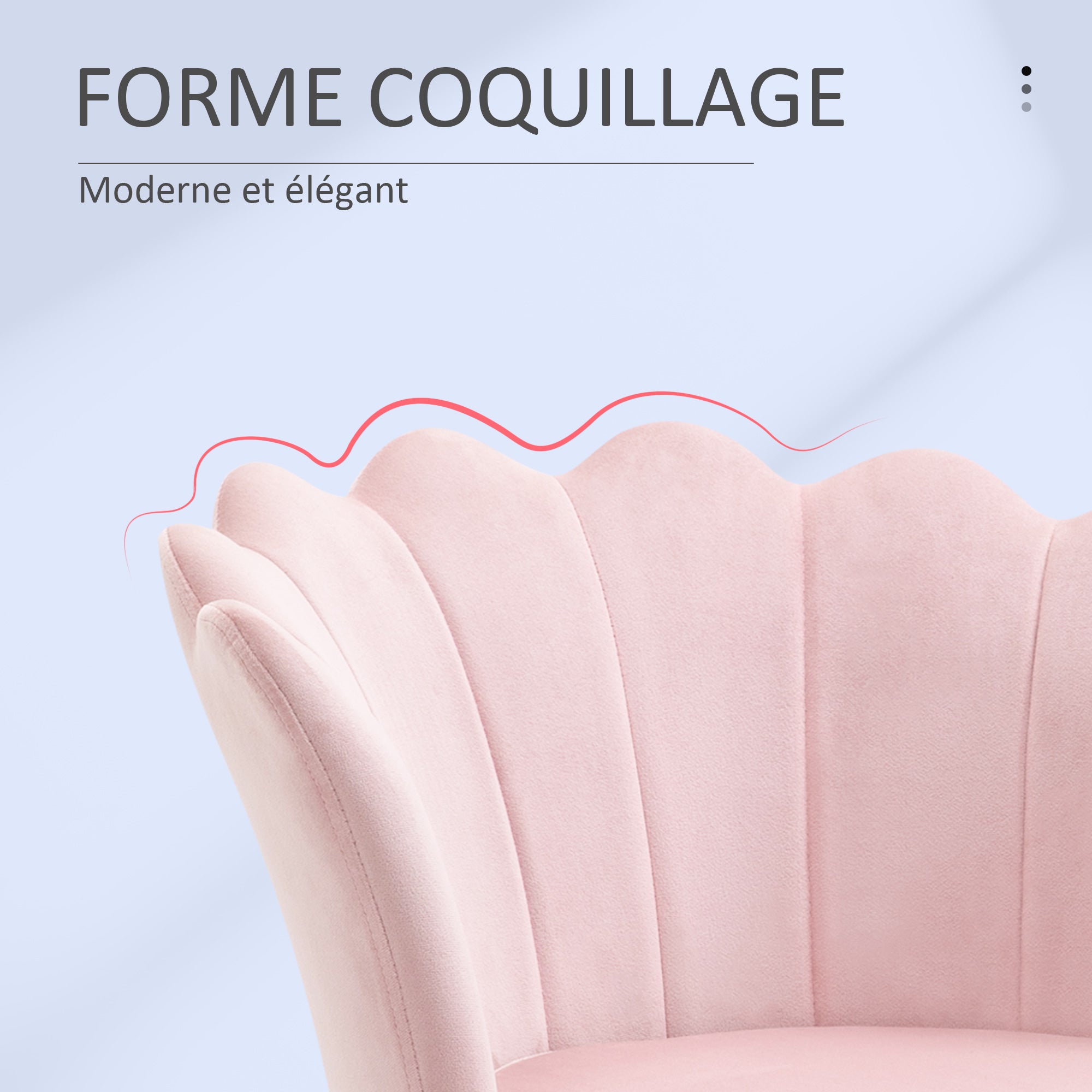 Fauteuil coquillage chaise coiffeuse fauteuil en velours fauteuil de salon avec pieds en métal doré pour salon chambre et salle à manger 67l x 64P x 77H cm rose poudré