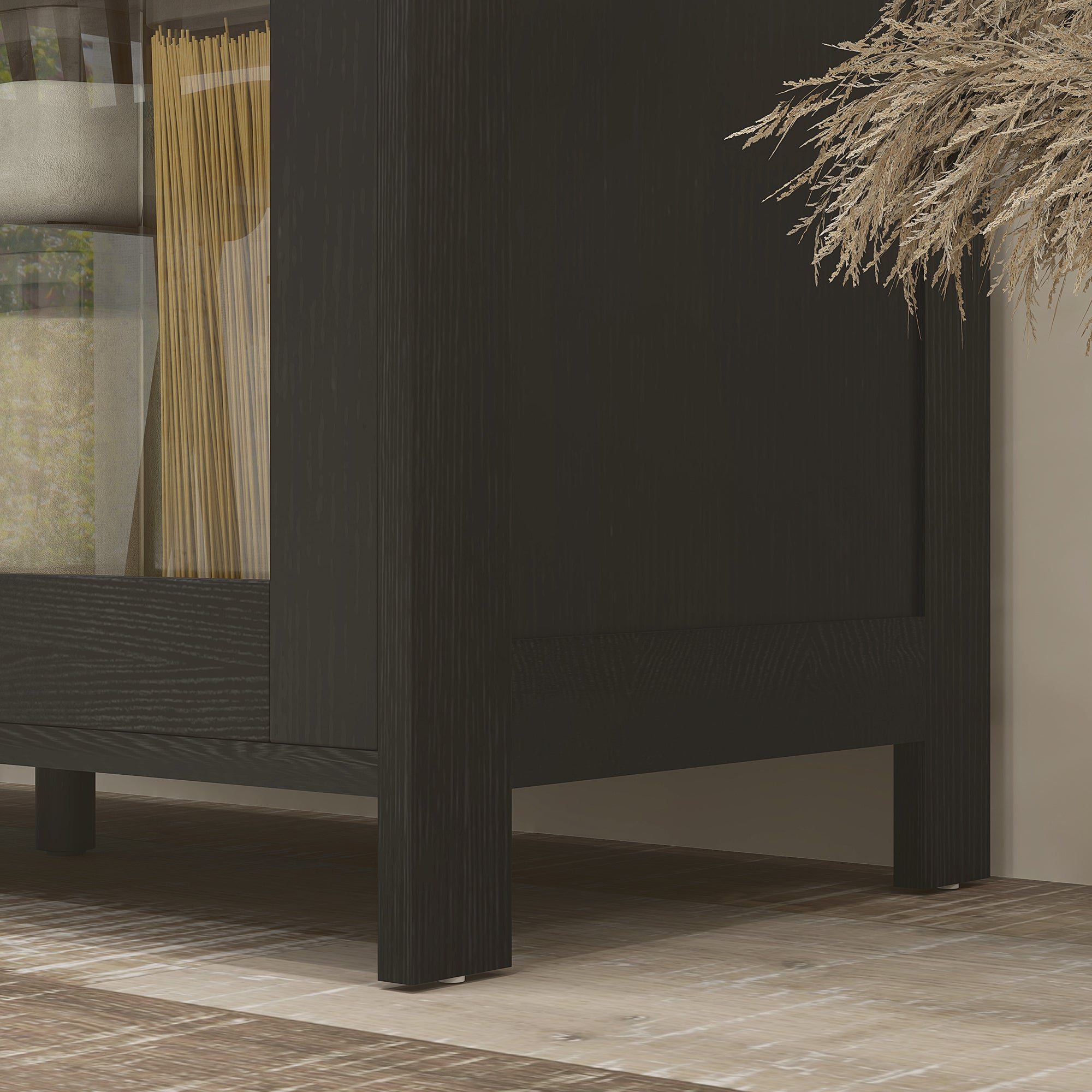 Armoire cuisine, buffet de cuisine, vaisselier, meuble vitrine à 2 portes dont une porte vitrée - meuble de rangement avec étagères réglables et 9 compartiments, 76 x 36 x 160 cm - noir
