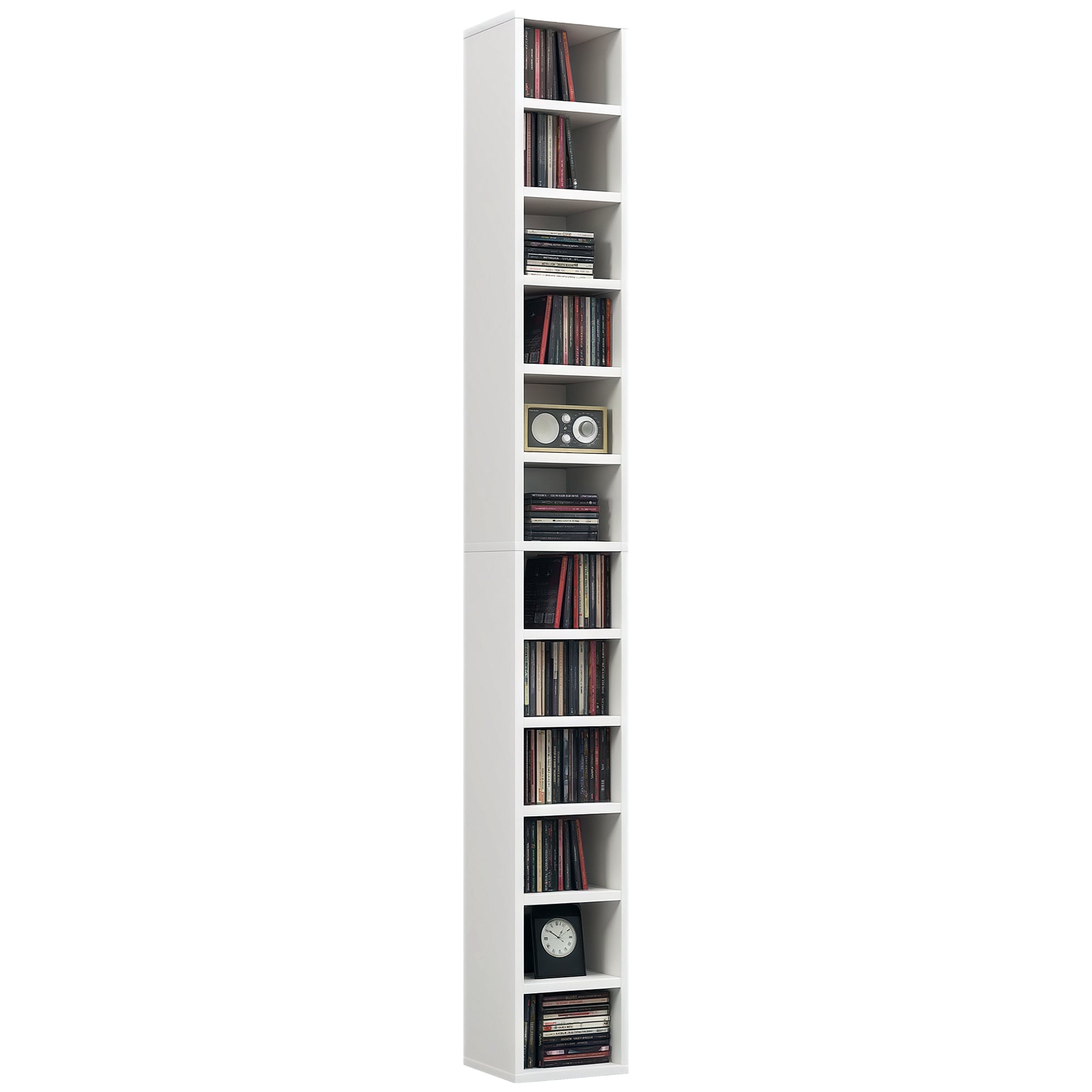 Rangements pour CD et DVD, étagère colonne de rangement, meuble de rangement avec 12 compartiments, capacité max. 204 CD, 21 x 20 x 175 cm, blanc