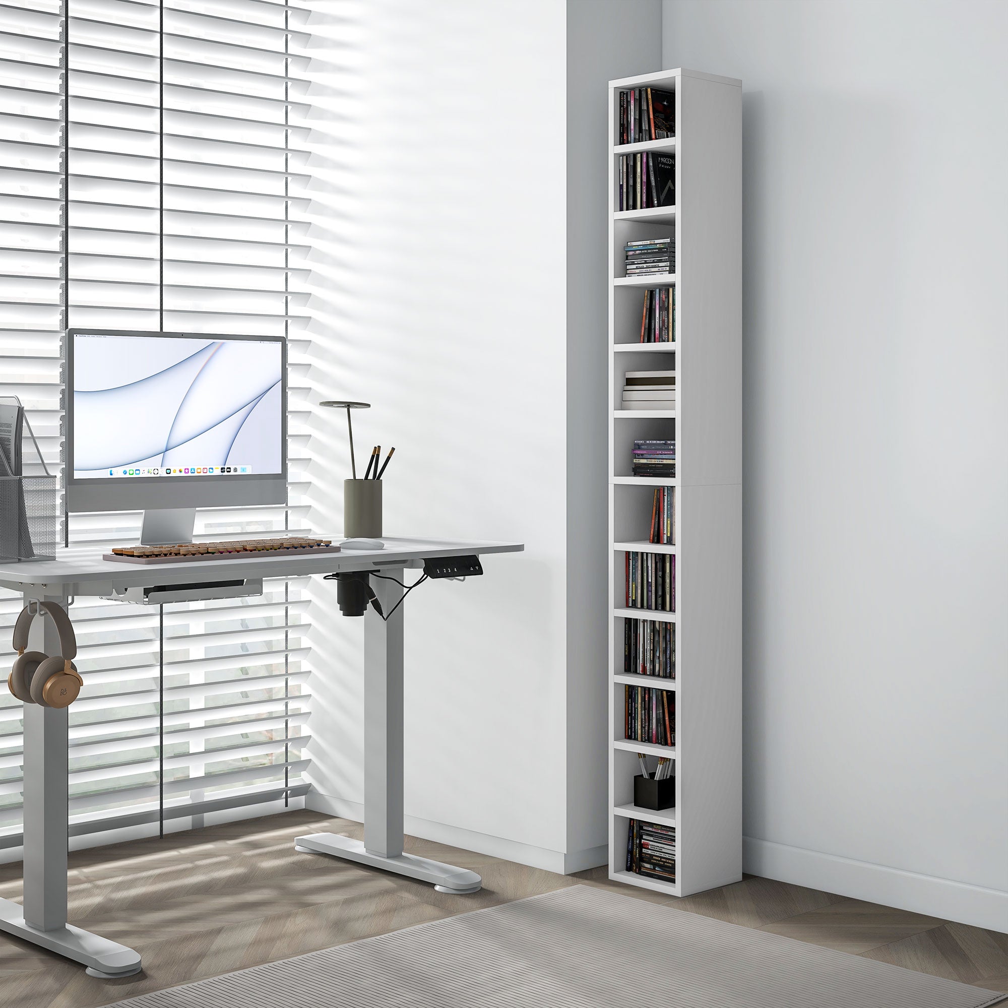 Rangements pour CD et DVD, étagère colonne de rangement, meuble de rangement avec 12 compartiments, capacité max. 204 CD, 21 x 20 x 175 cm, blanc