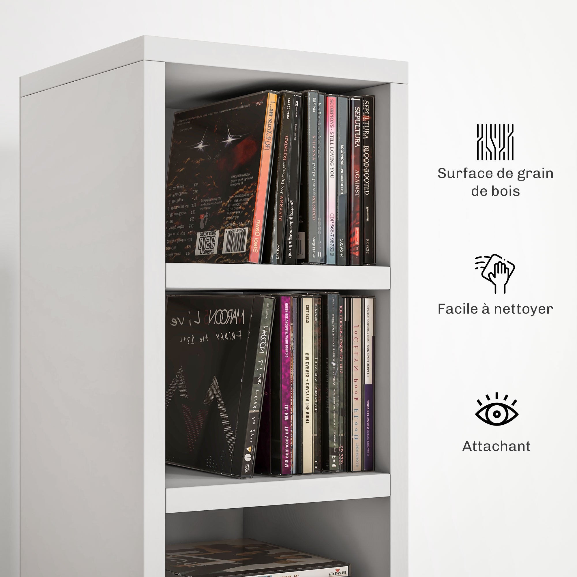 Rangements pour CD et DVD, étagère colonne de rangement, meuble de rangement avec 12 compartiments, capacité max. 204 CD, 21 x 20 x 175 cm, blanc