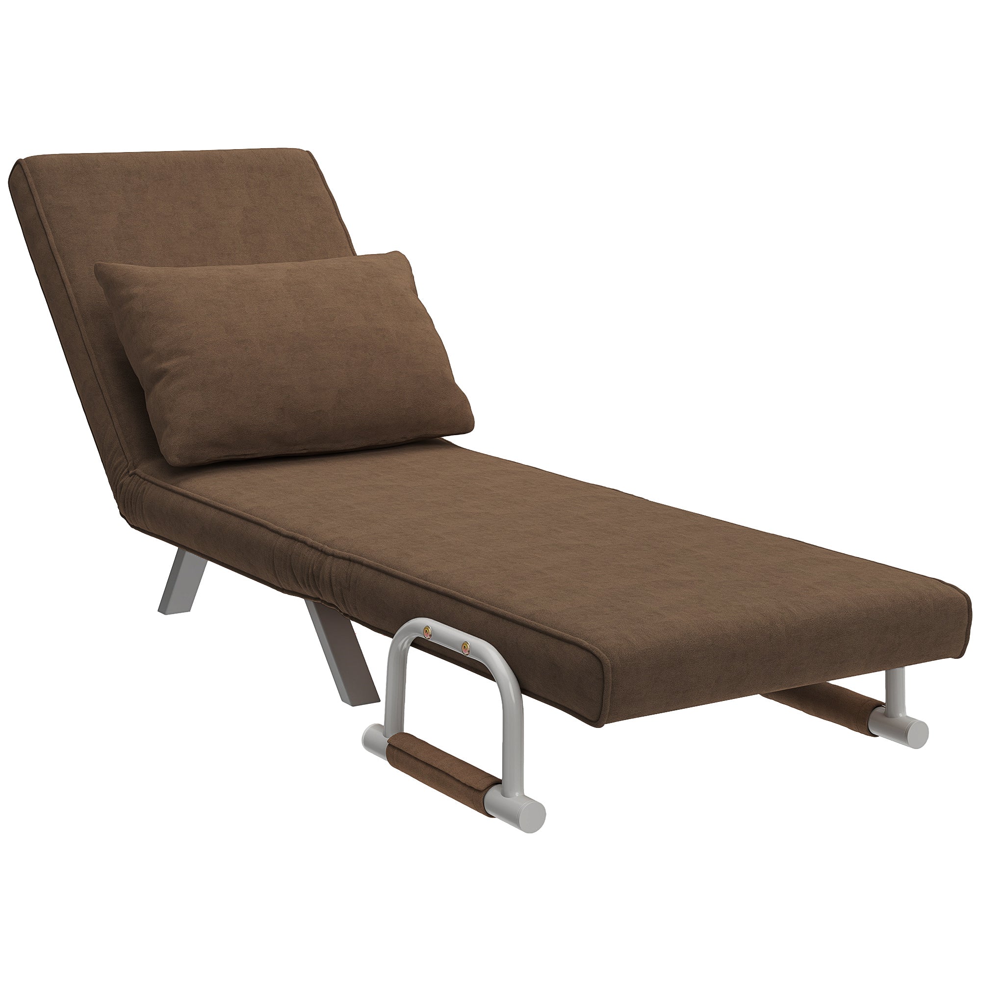 Fauteuil chauffeuse canapé-lit Convertible 1 Place déhoussable Grand Confort Coussin Pieds accoudoirs métal suède Marron