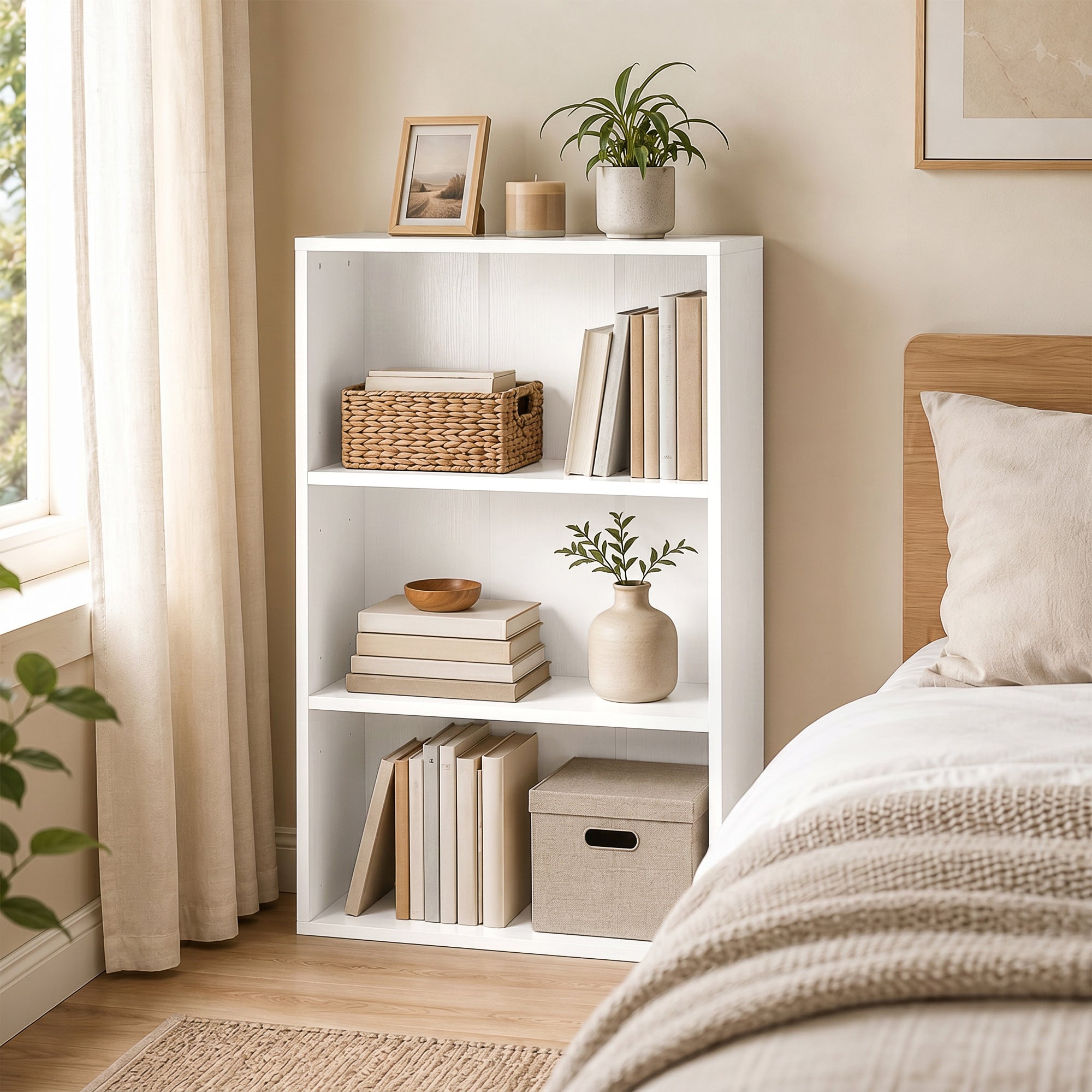 Bibliothèque étagère de rangement avec 3 compartiments et étagère réglable, meuble de rangement pour bureau, salon, chambre, 60 x 24 x 93 cm, blanc