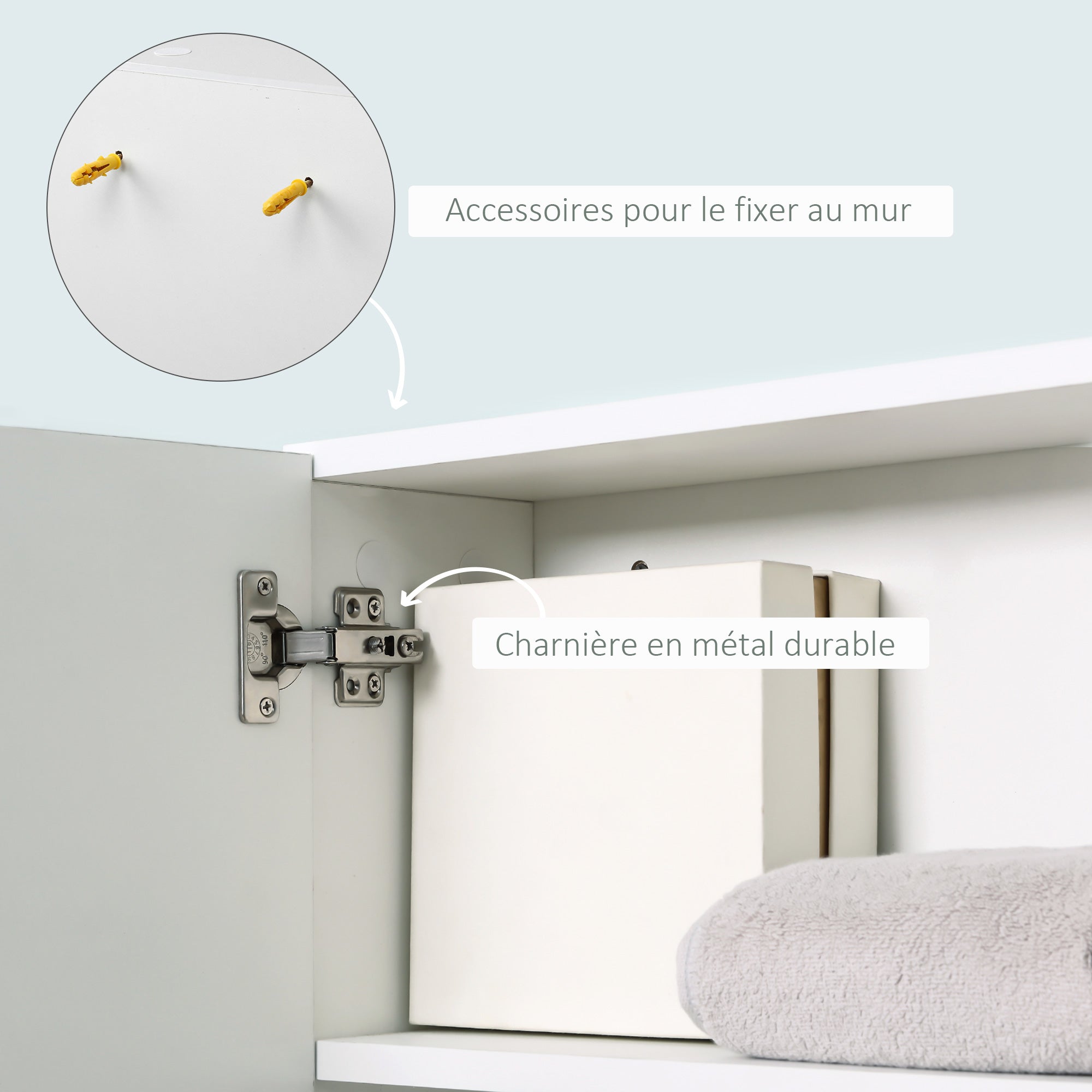 Armoire Miroir de Salle de Bain avec étagère - 3 étagères latérales - kit Installation Murale fourni - en Bois Aspect Blanc