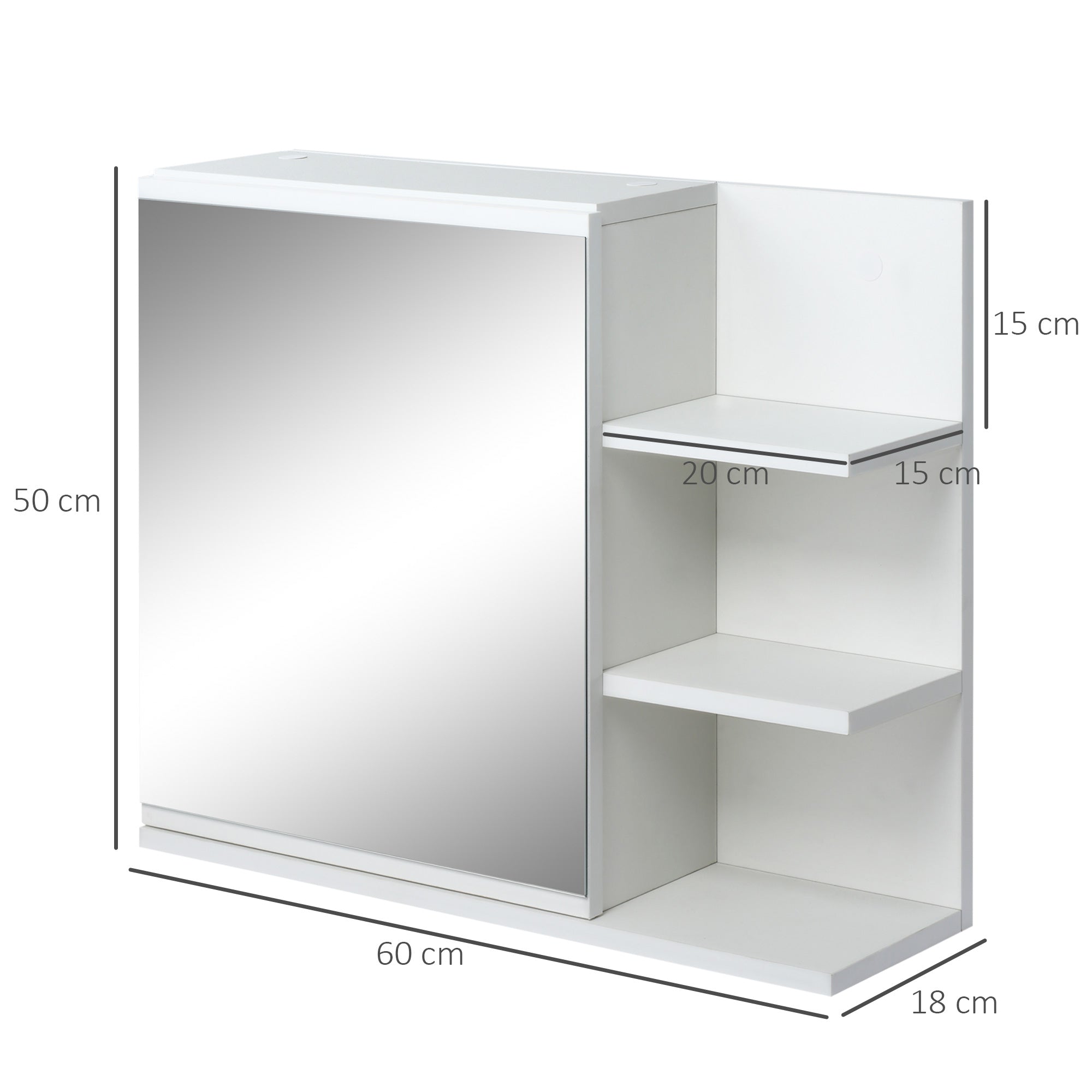 Armoire Miroir de Salle de Bain avec étagère - 3 étagères latérales - kit Installation Murale fourni - en Bois Aspect Blanc