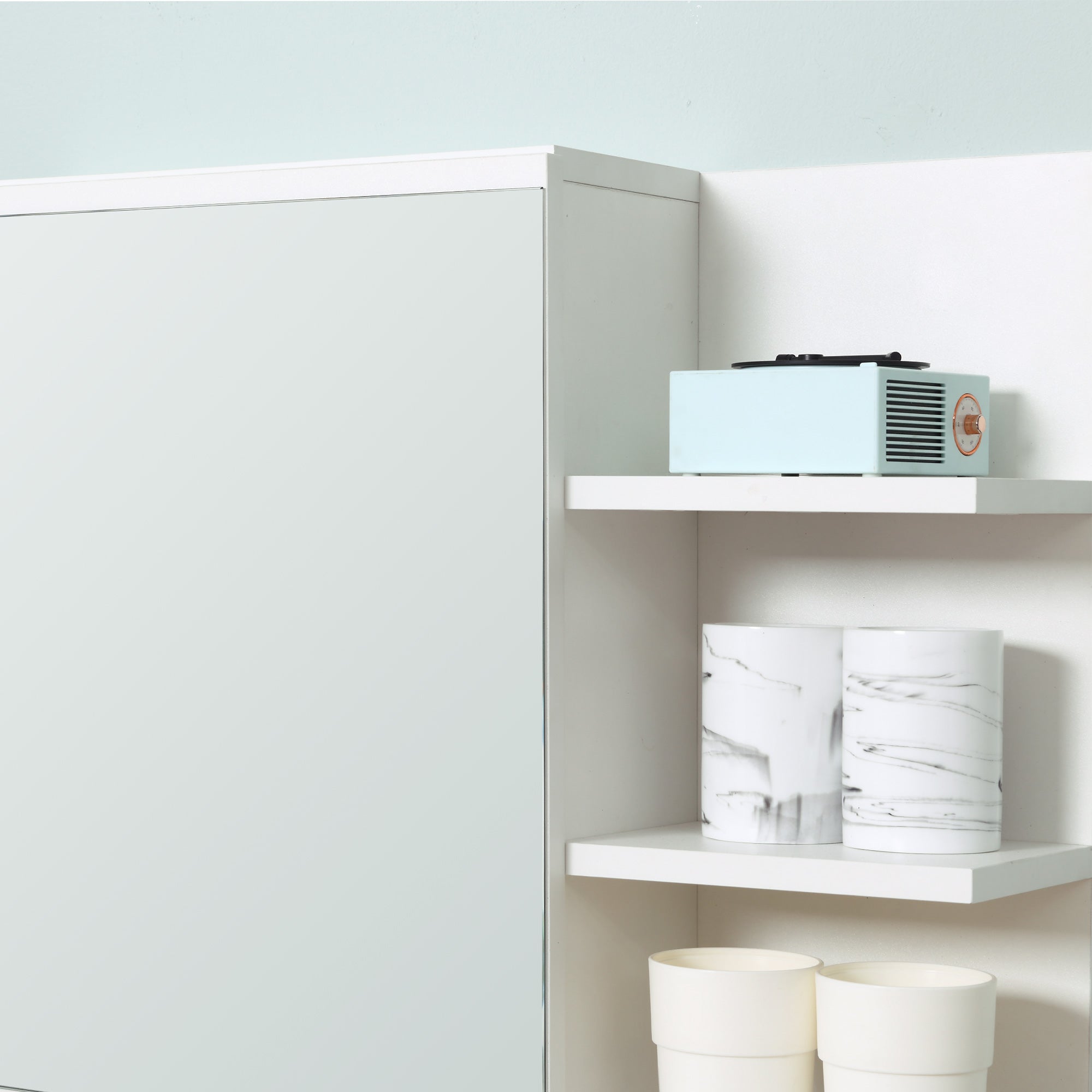 Armoire Miroir de Salle de Bain avec étagère - 3 étagères latérales - kit Installation Murale fourni - en Bois Aspect Blanc