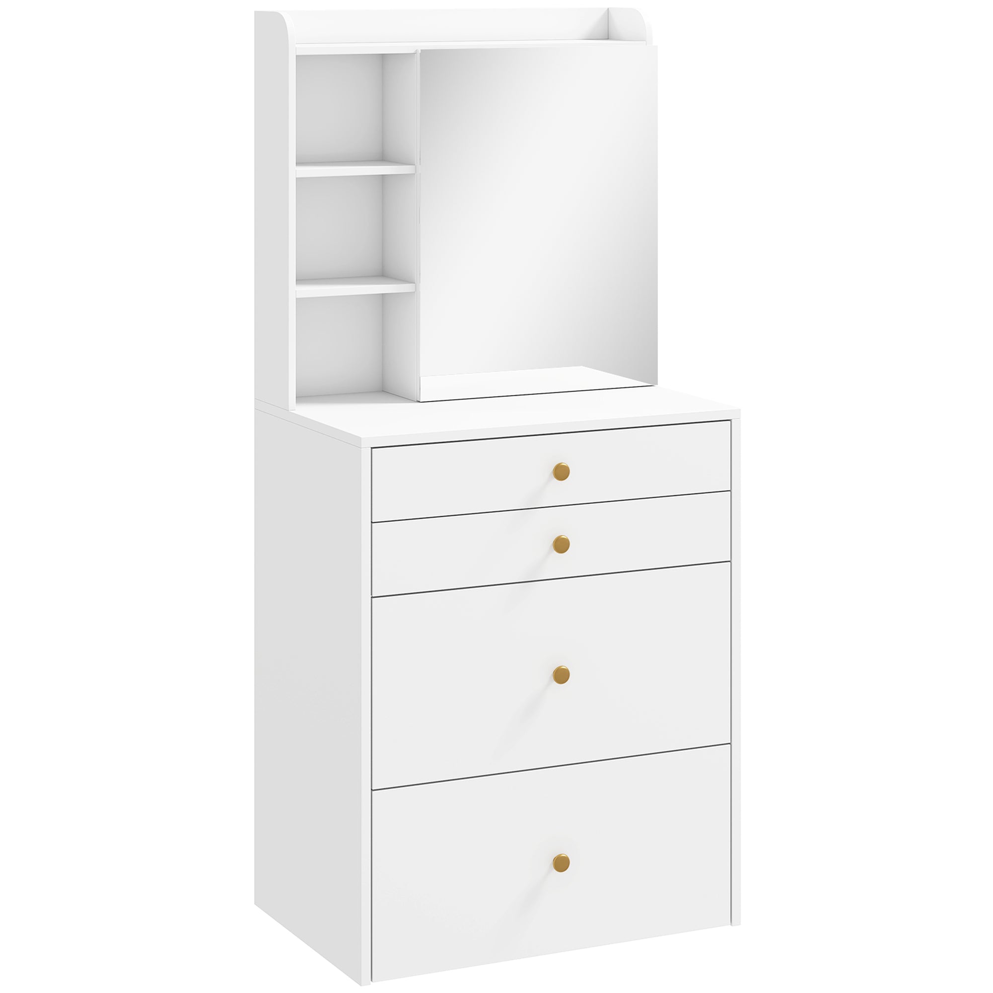 Coiffeuse avec miroir et tabouret de rangement mobile, table de maquillage compacte, tiroirs, placard, compartiments ouverts, étagère réglable, siège rembourré, pour chambre à coucher, blanc