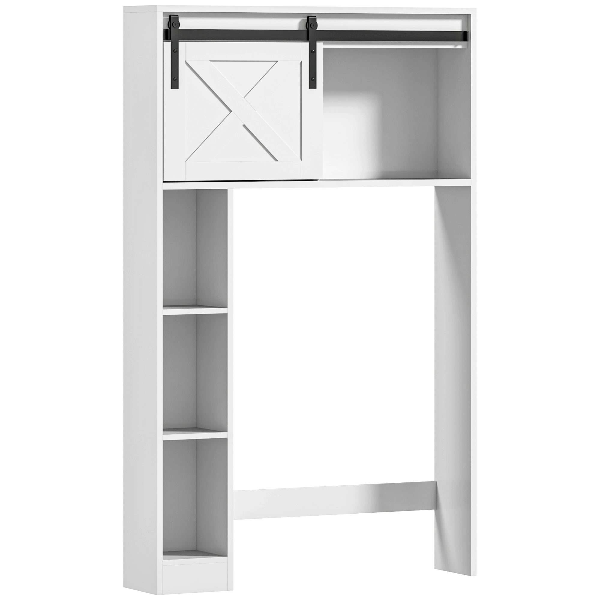 Meuble WC dessus de toilette meuble toilettes WC rangement armoire de rangement de salle de bain avec porte coulissante, compartiments et étagère réglable, blanc