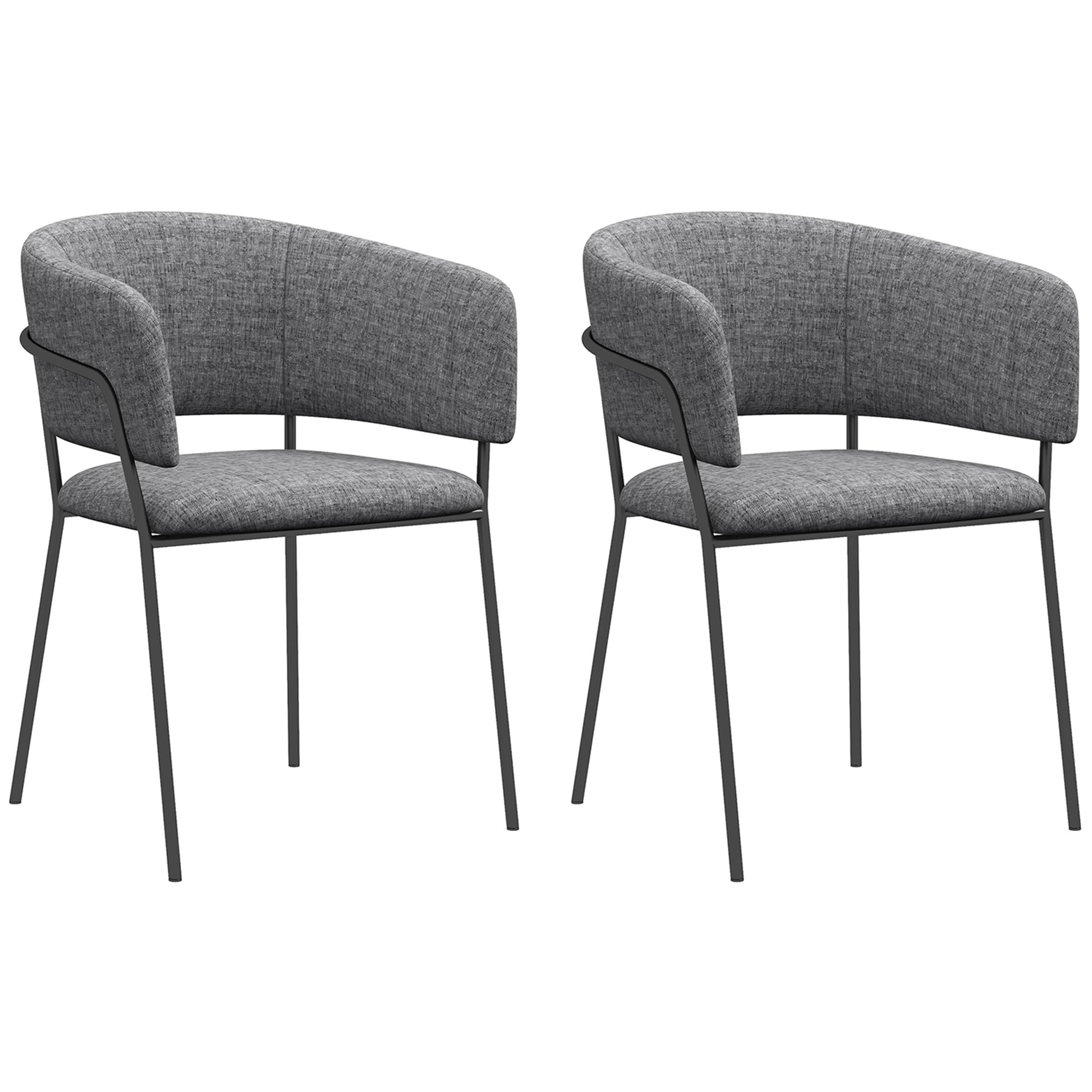 Lot de 2 chaises de salle à manger chaise de cuisine pieds en acier, assise rembourrée, pour salle à manger, salon, cuisine, dim. 57L x 53l x 73H cm gris